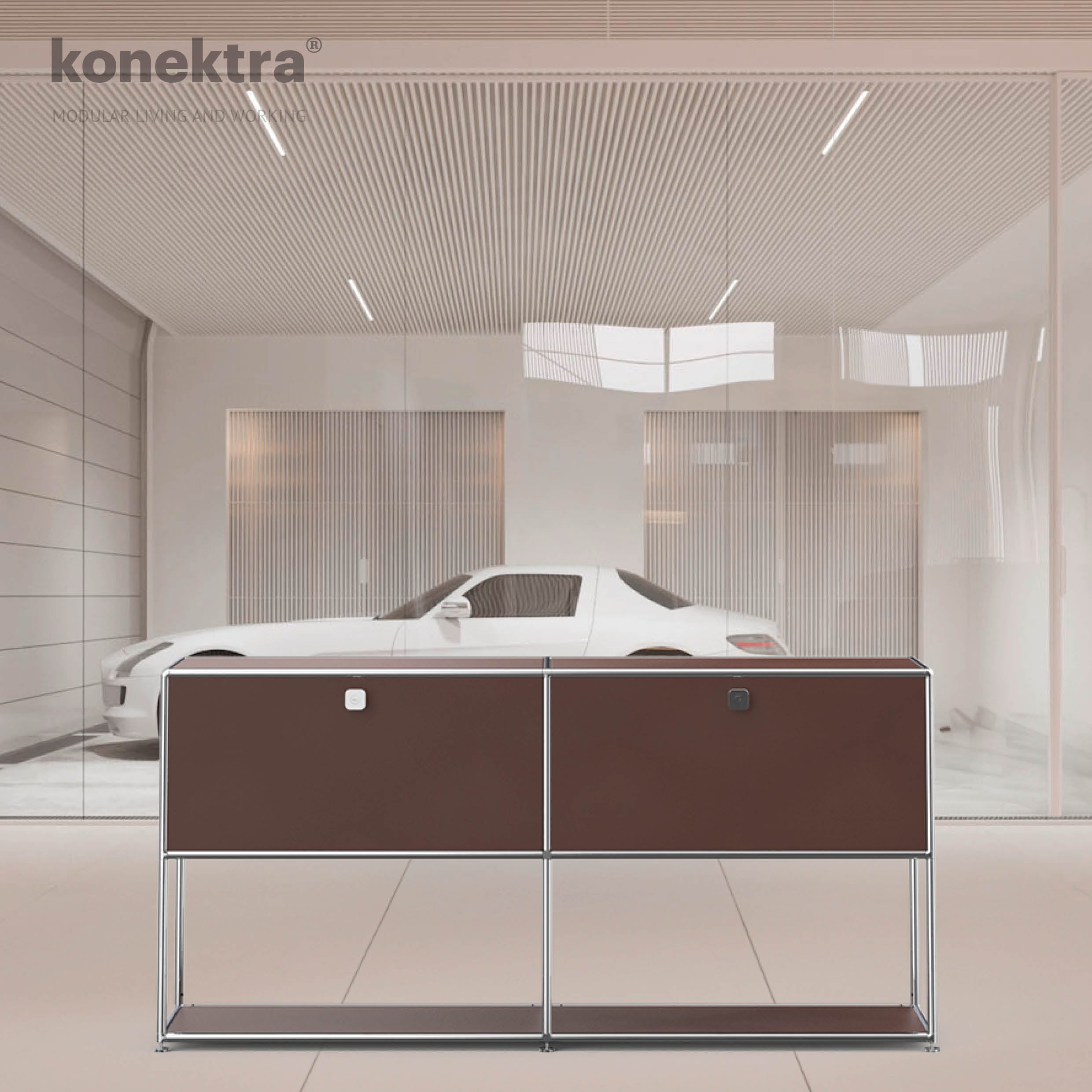 Konektra - Sideboard - 4 Unit - Light Grey & Black with Castors