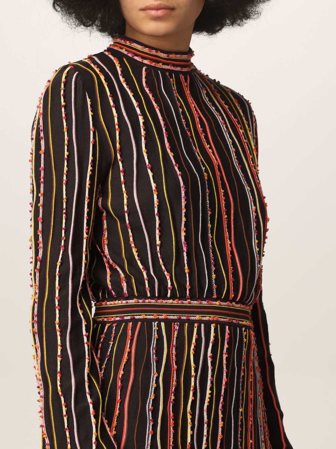 Missoni Short Dress with Textural Stripes Chocolate