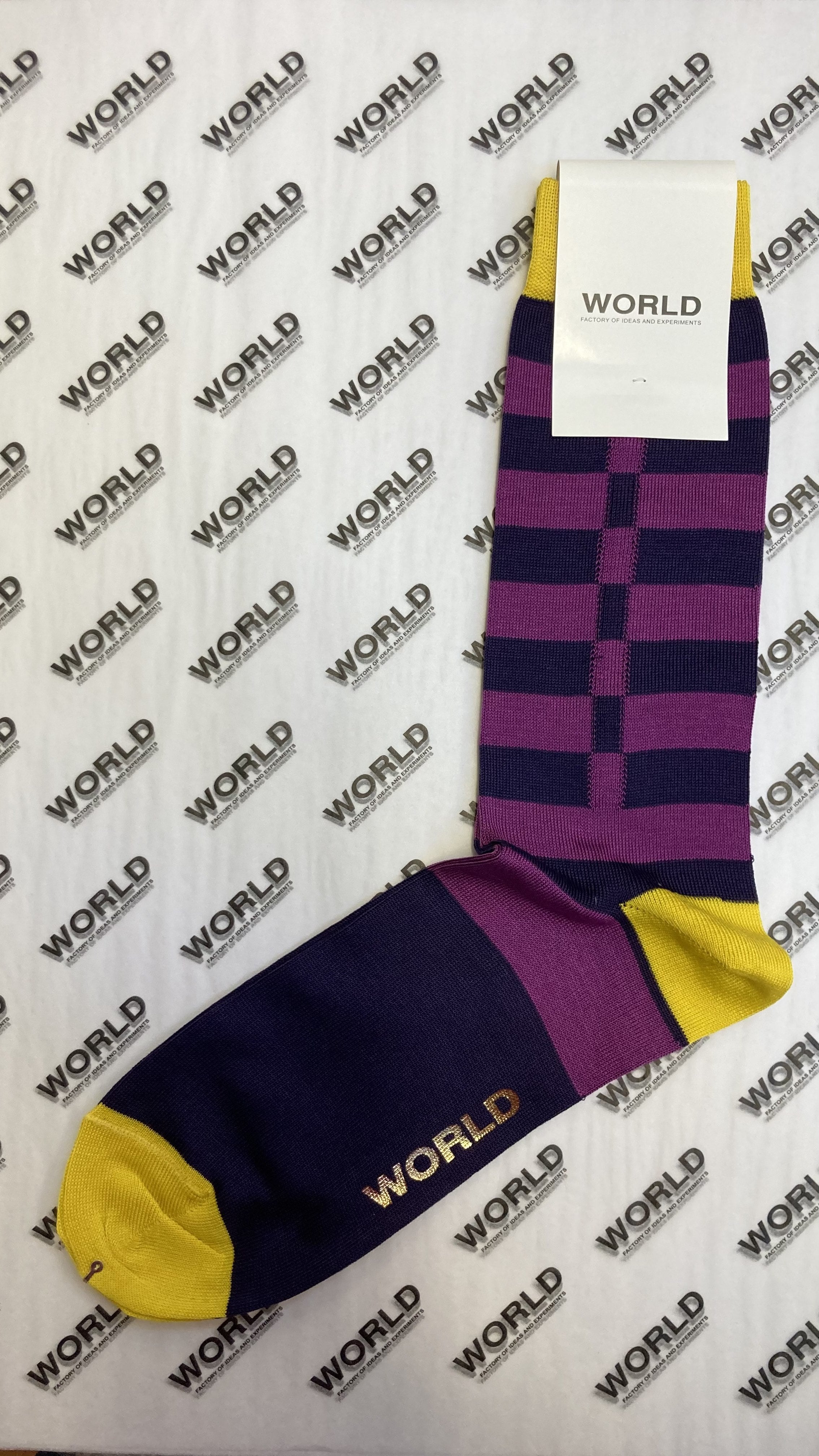 WORLD Italian Made Cotton Socks - Purple on Purple w/Yellow Accents