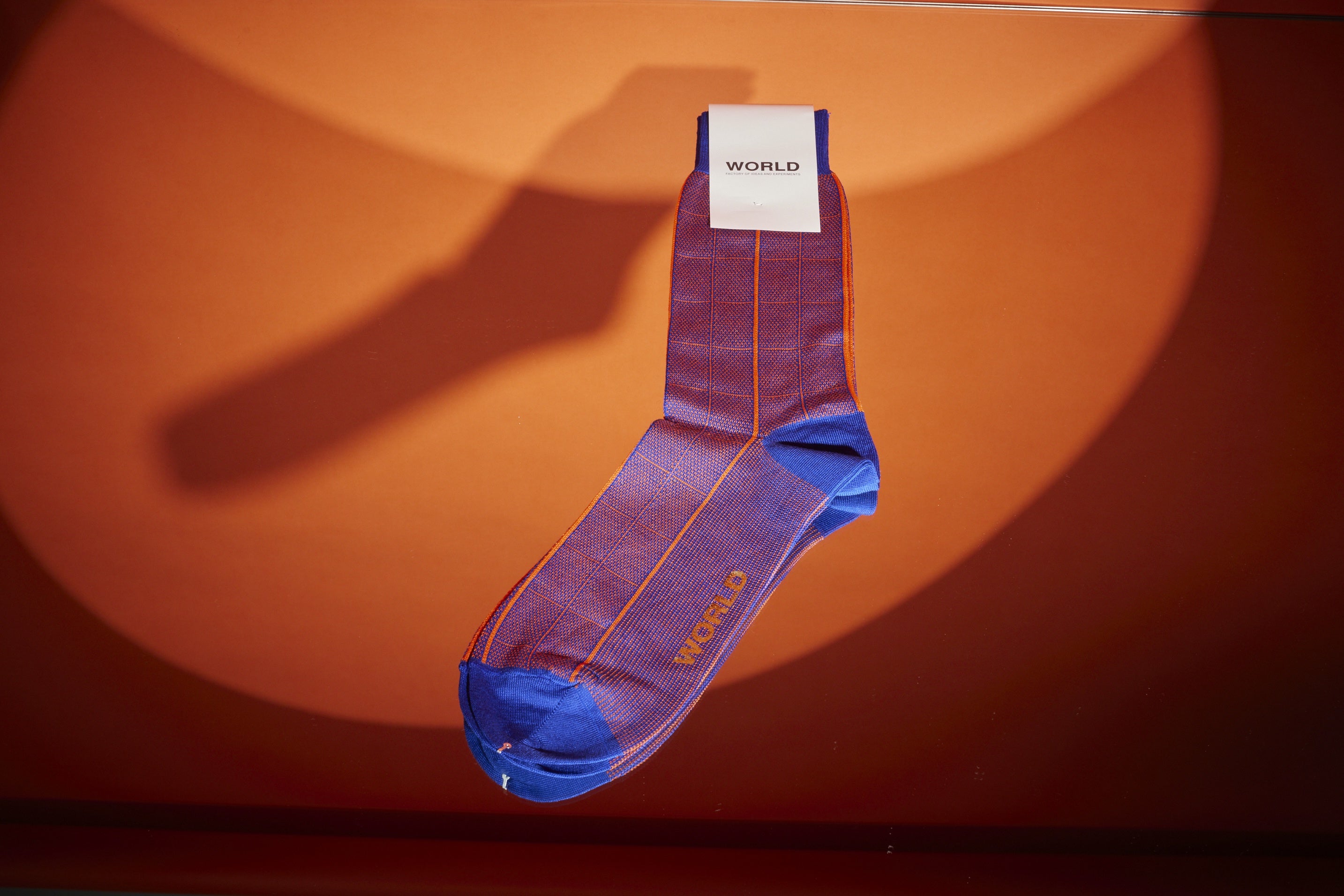 WORLD Italian Made Cotton Socks - Blue Orange Check