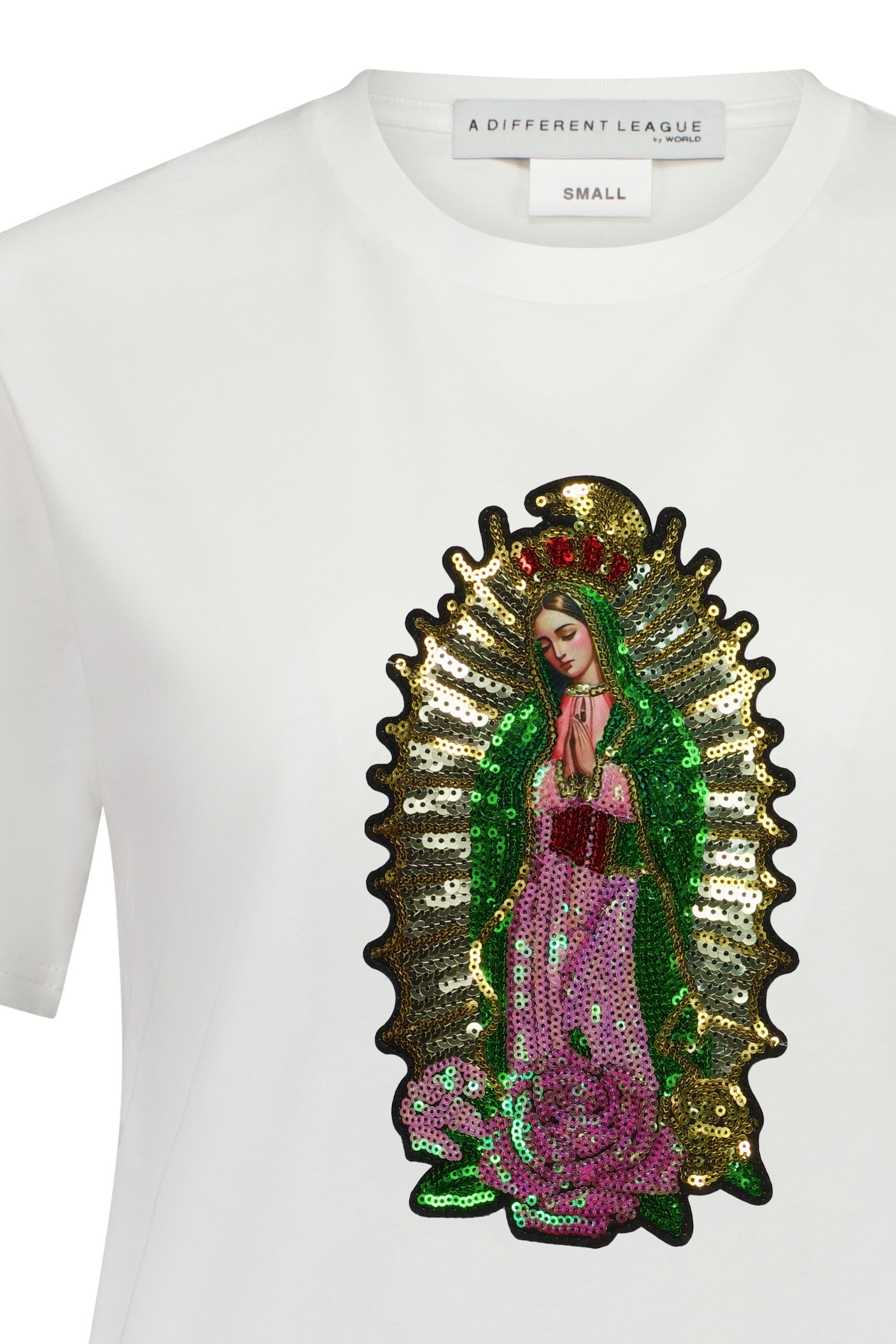 The Different League Sequin Madonna T-Shirt Ecru