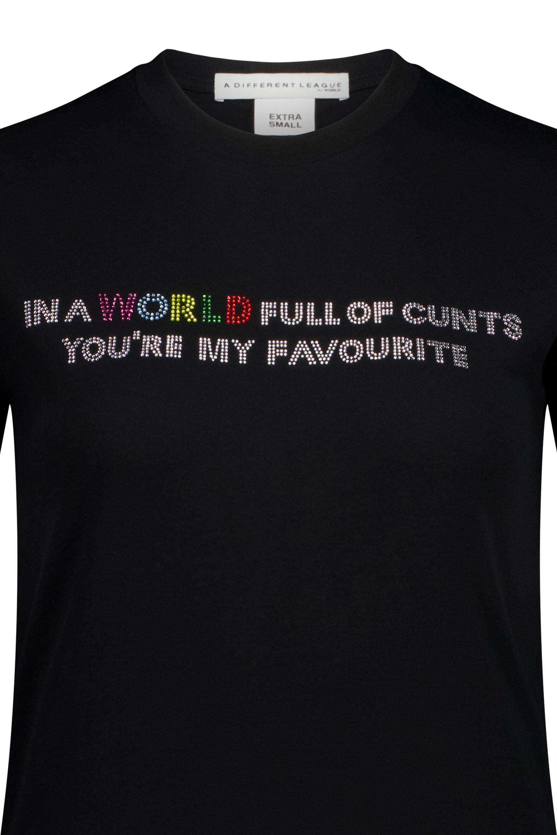The Different League Diamanté In a WORLD T-Shirt Black
