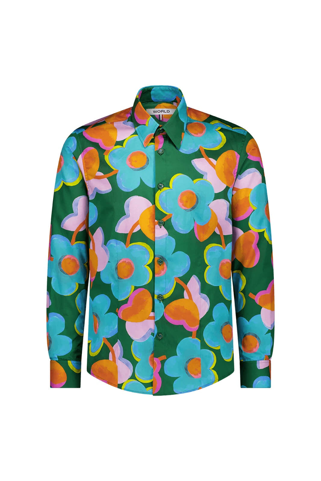 WORLDman 5153 Fragrance Shirt Summer of Love Green Painterly Floral