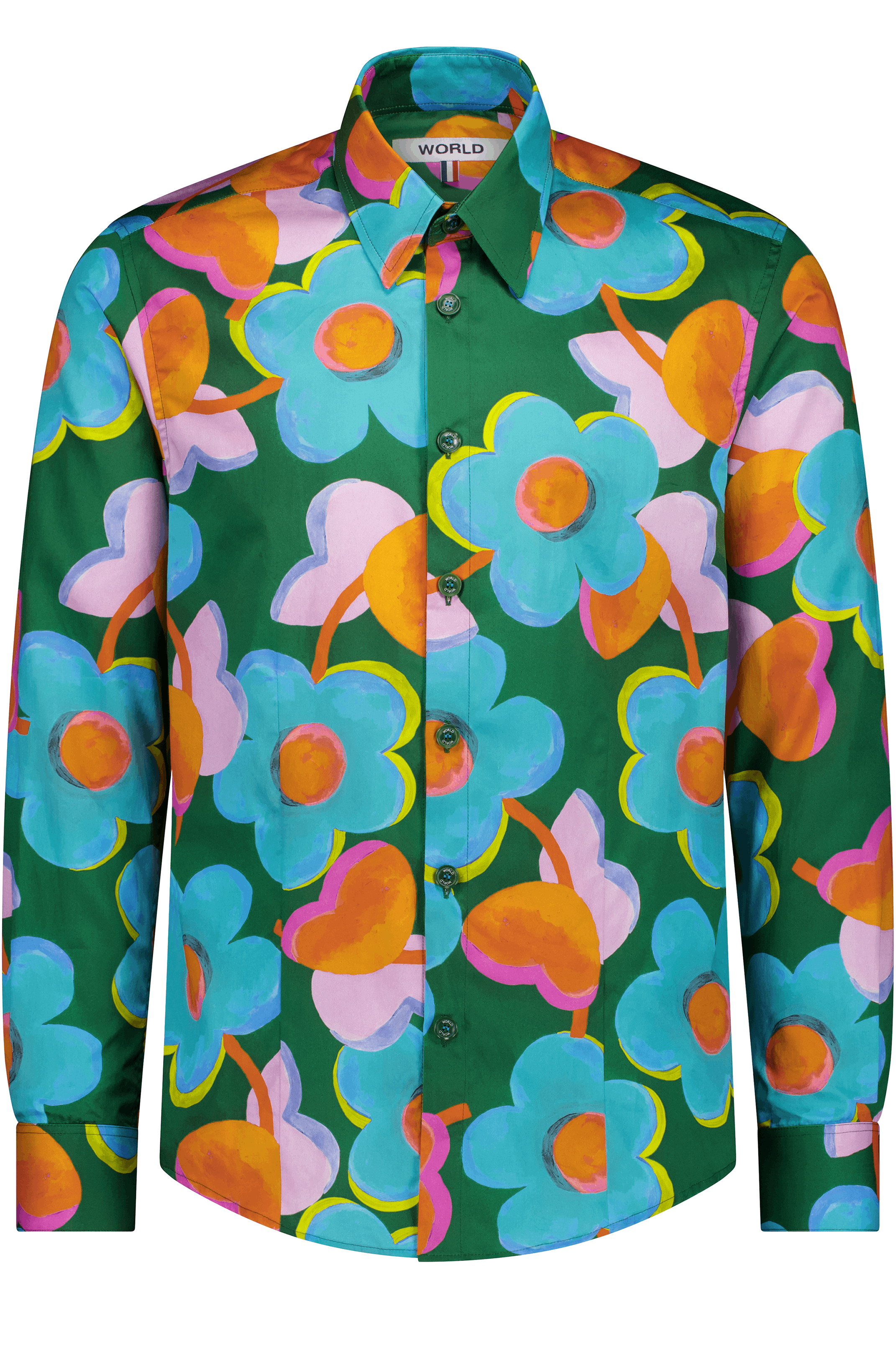 WORLDman 5153 Fragrance Shirt Summer of Love Green Painterly Floral