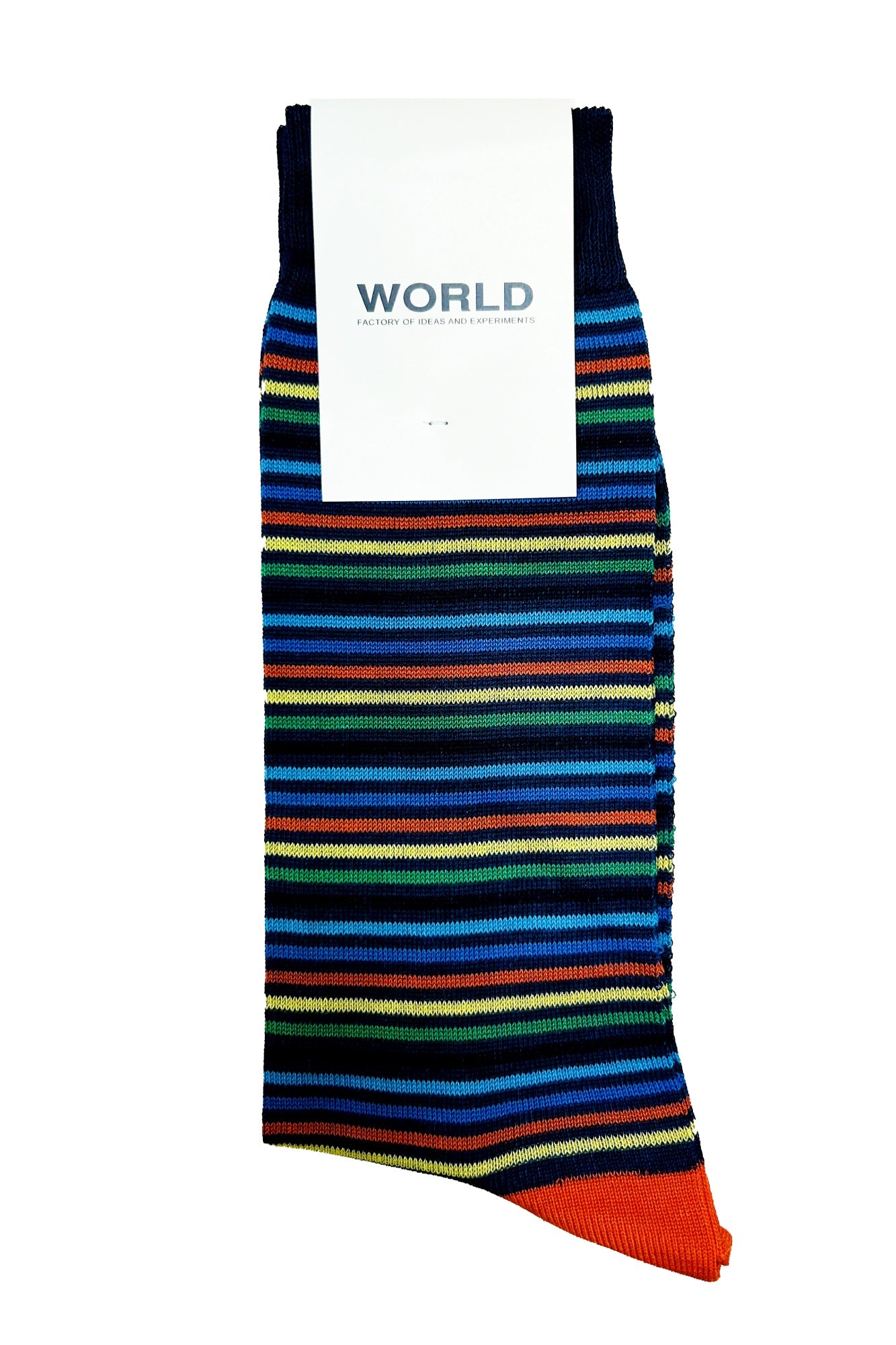 WORLD Italian Made Cotton Socks - Navy w/ Rainbow Stripes