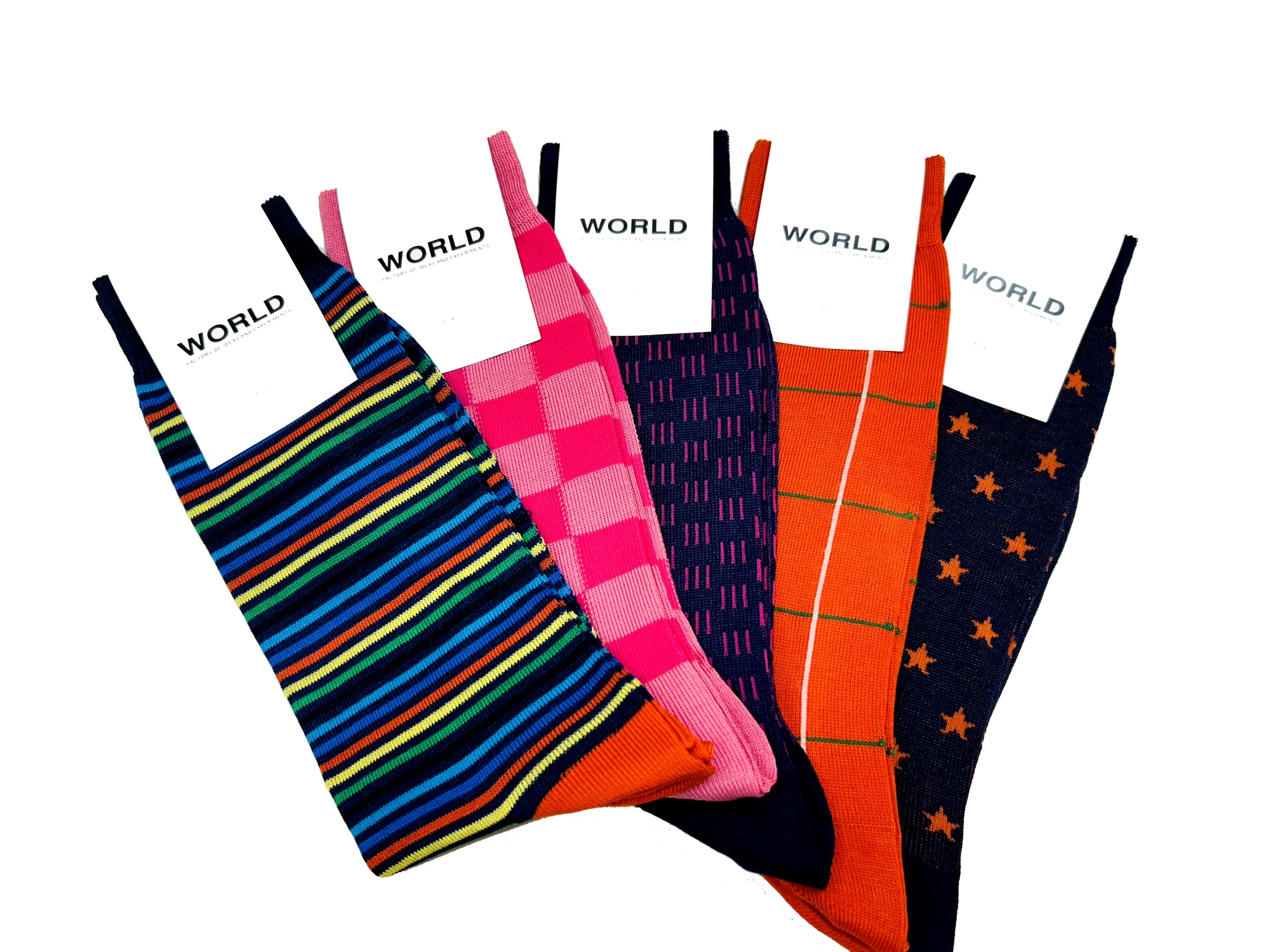 WORLD Italian Made Cotton Socks - Navy w/Pink Dash Lines