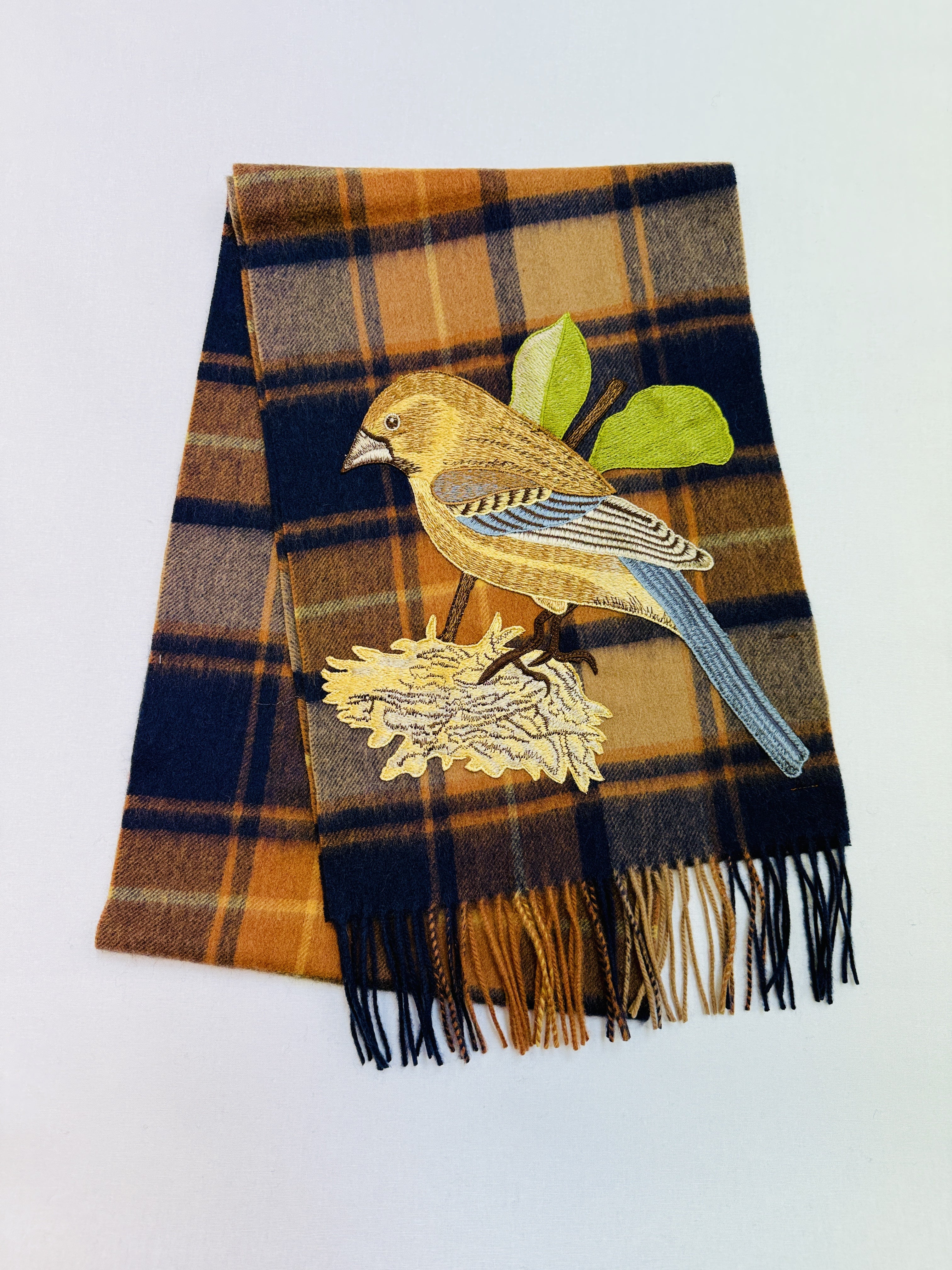 WORLD 26 Lambswool COUTURE Scarf Brick Navy Check - Dry Clean Only