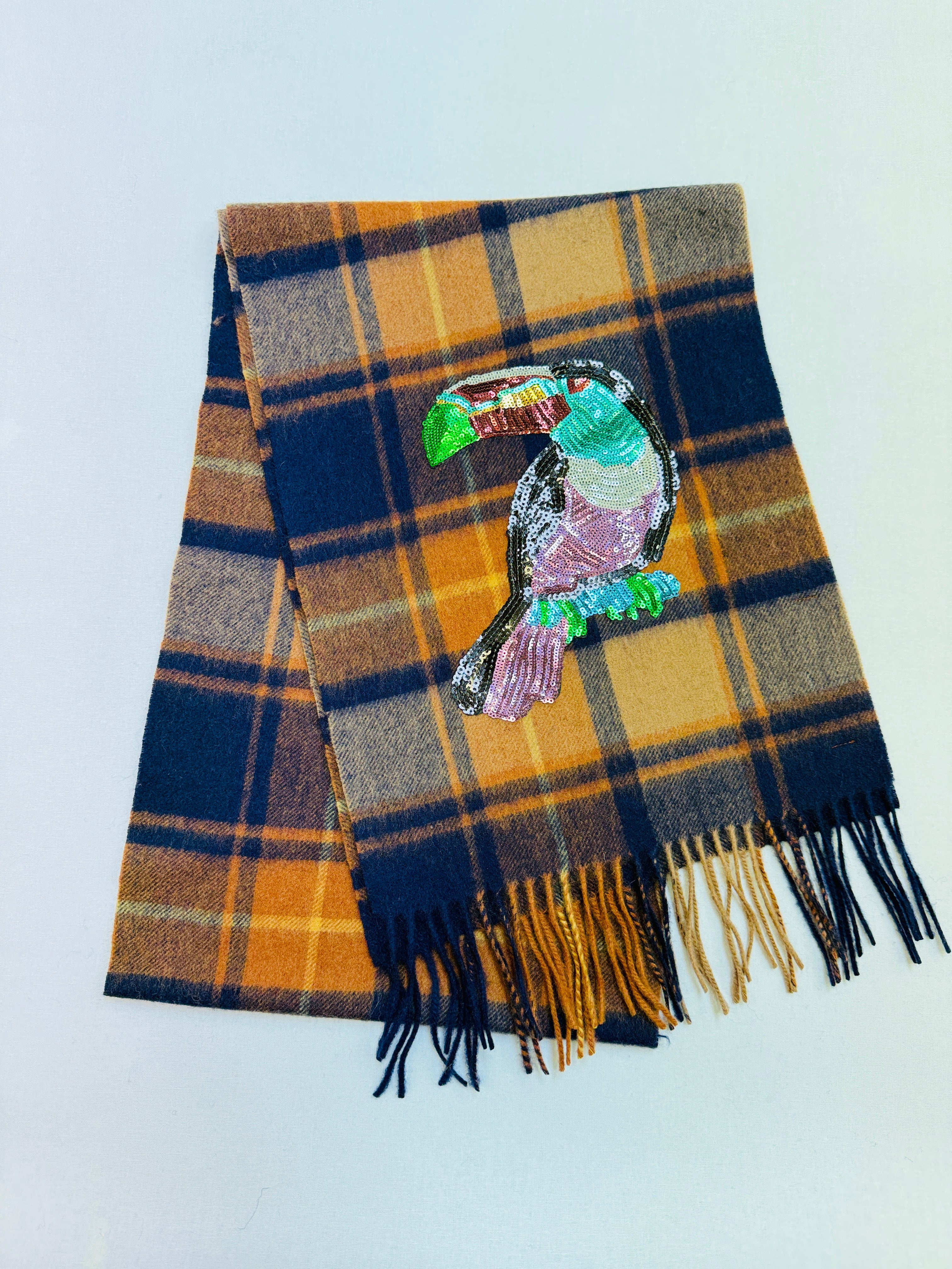 WORLD 26 Lambswool COUTURE Scarf Brick Navy Check - Dry Clean Only