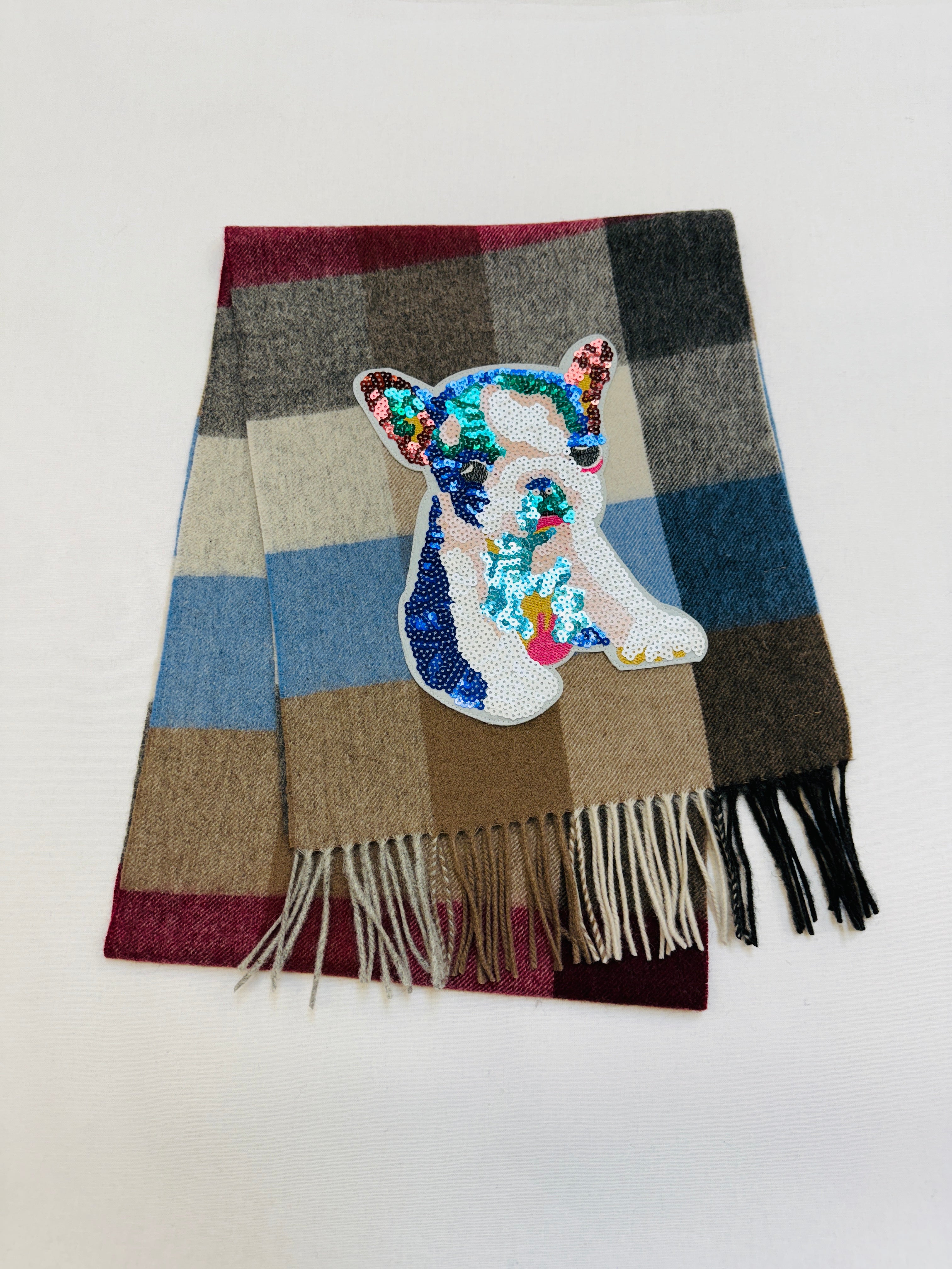 WORLD 26 Lambswool COUTURE Scarf Grey Red Blue Check Check - Dry Clean Only