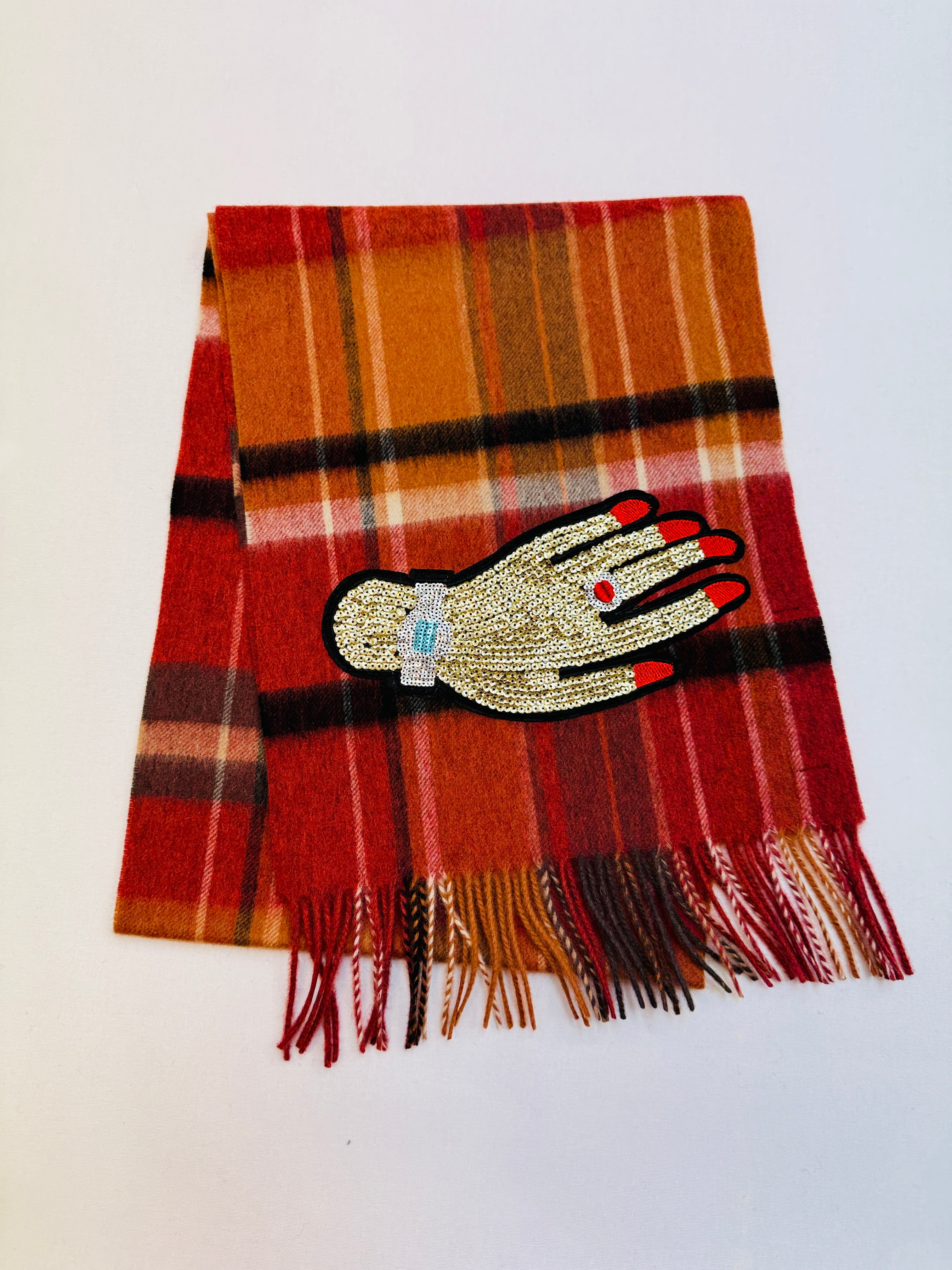 WORLD 26 Lambswool COUTURE Scarf Crimson Check - Dry Clean Only