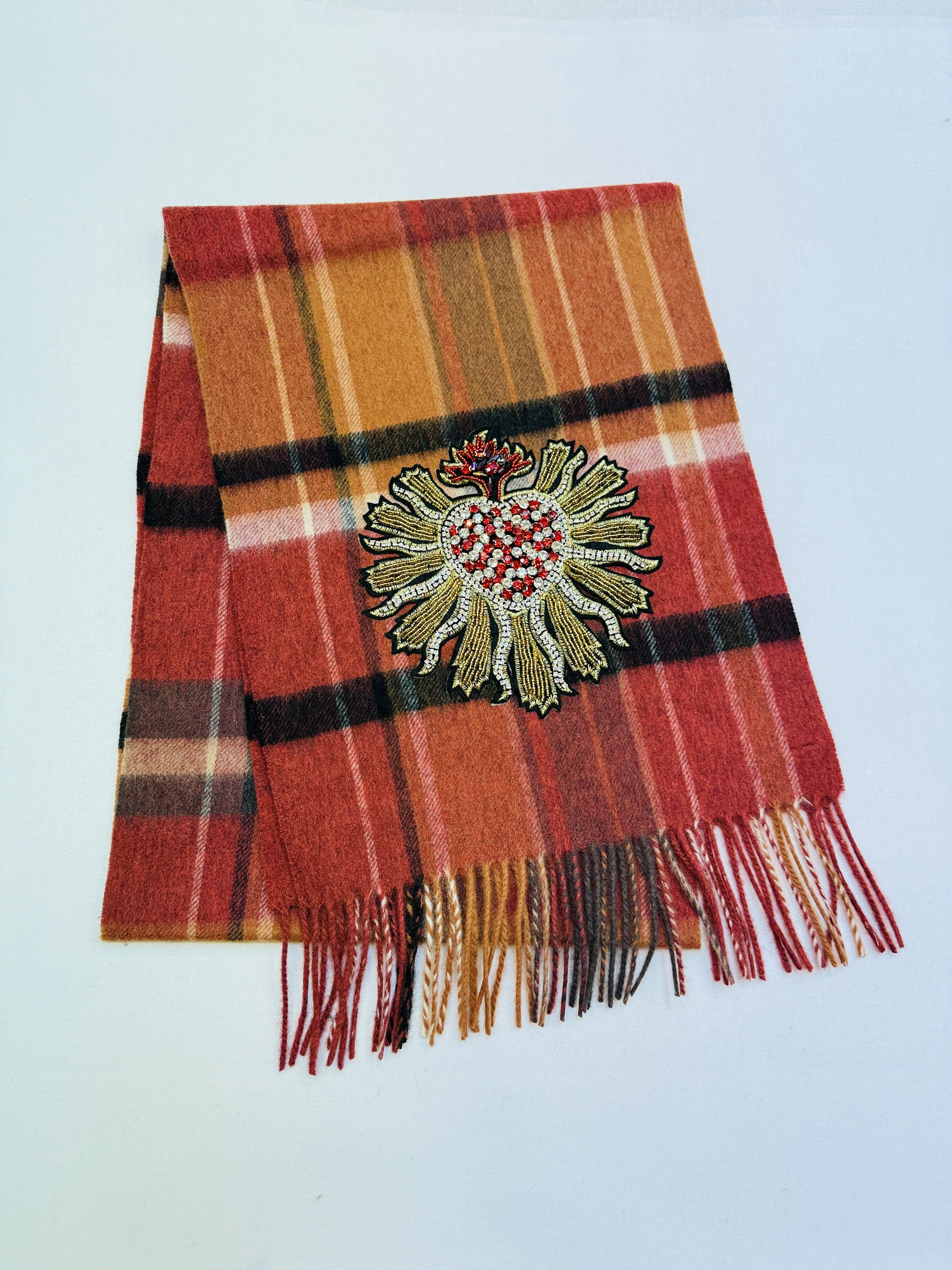 WORLD 26 Lambswool COUTURE Scarf Crimson Check - Dry Clean Only