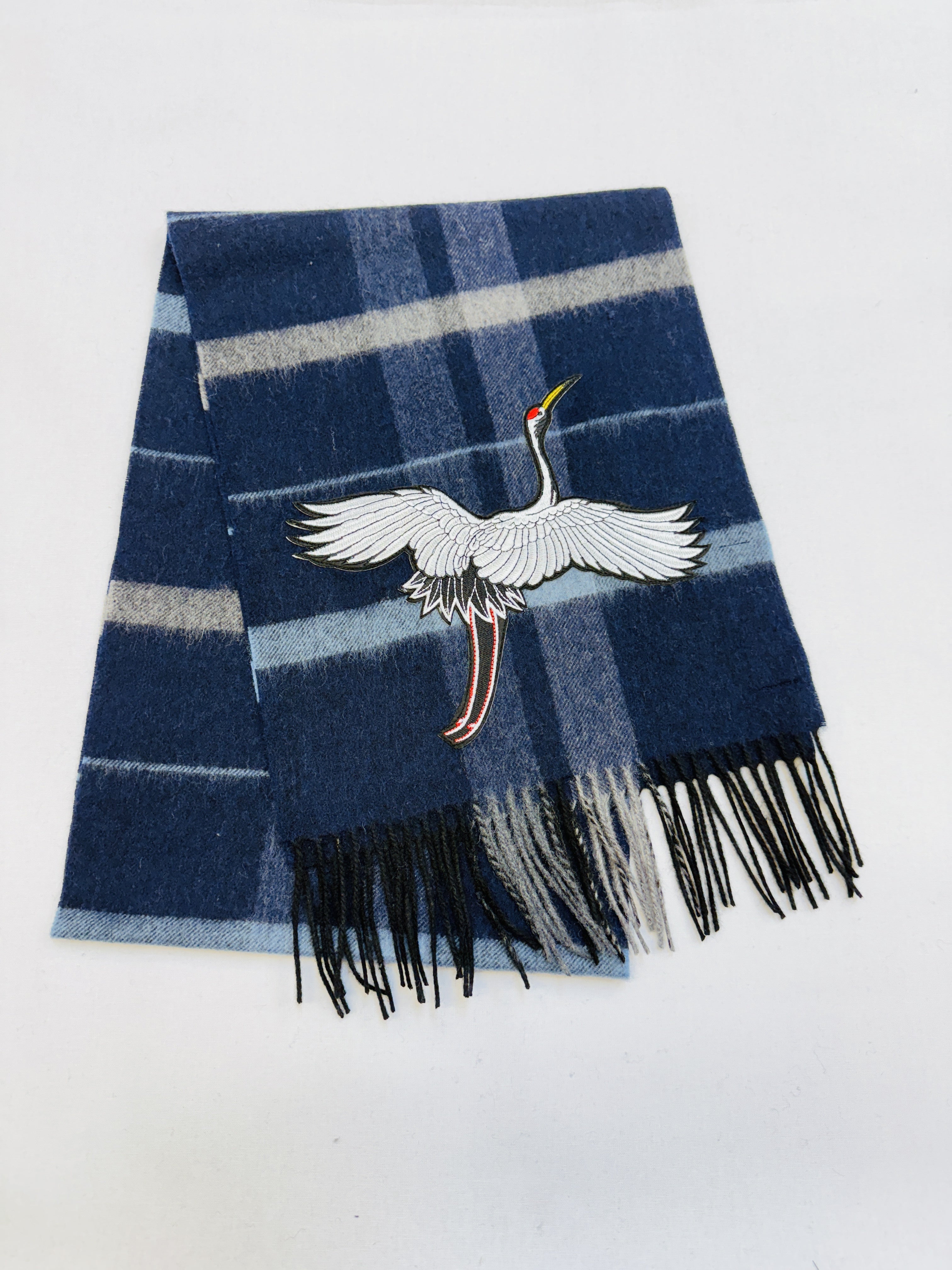 WORLD 26 Lambswool COUTURE Scarf Navy Check - Dry Clean Only
