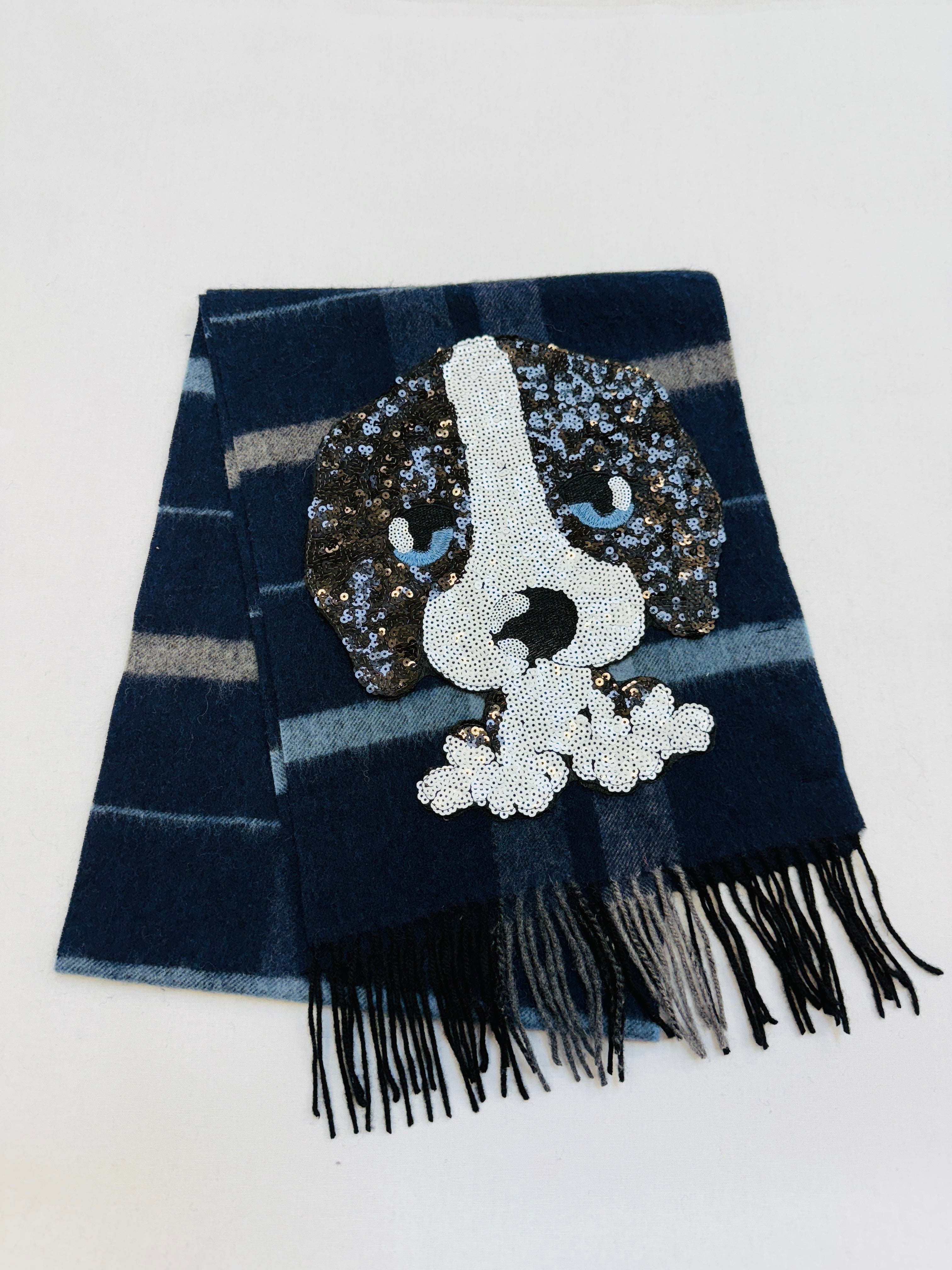 WORLD 26 Lambswool COUTURE Scarf Navy Check - Dry Clean Only