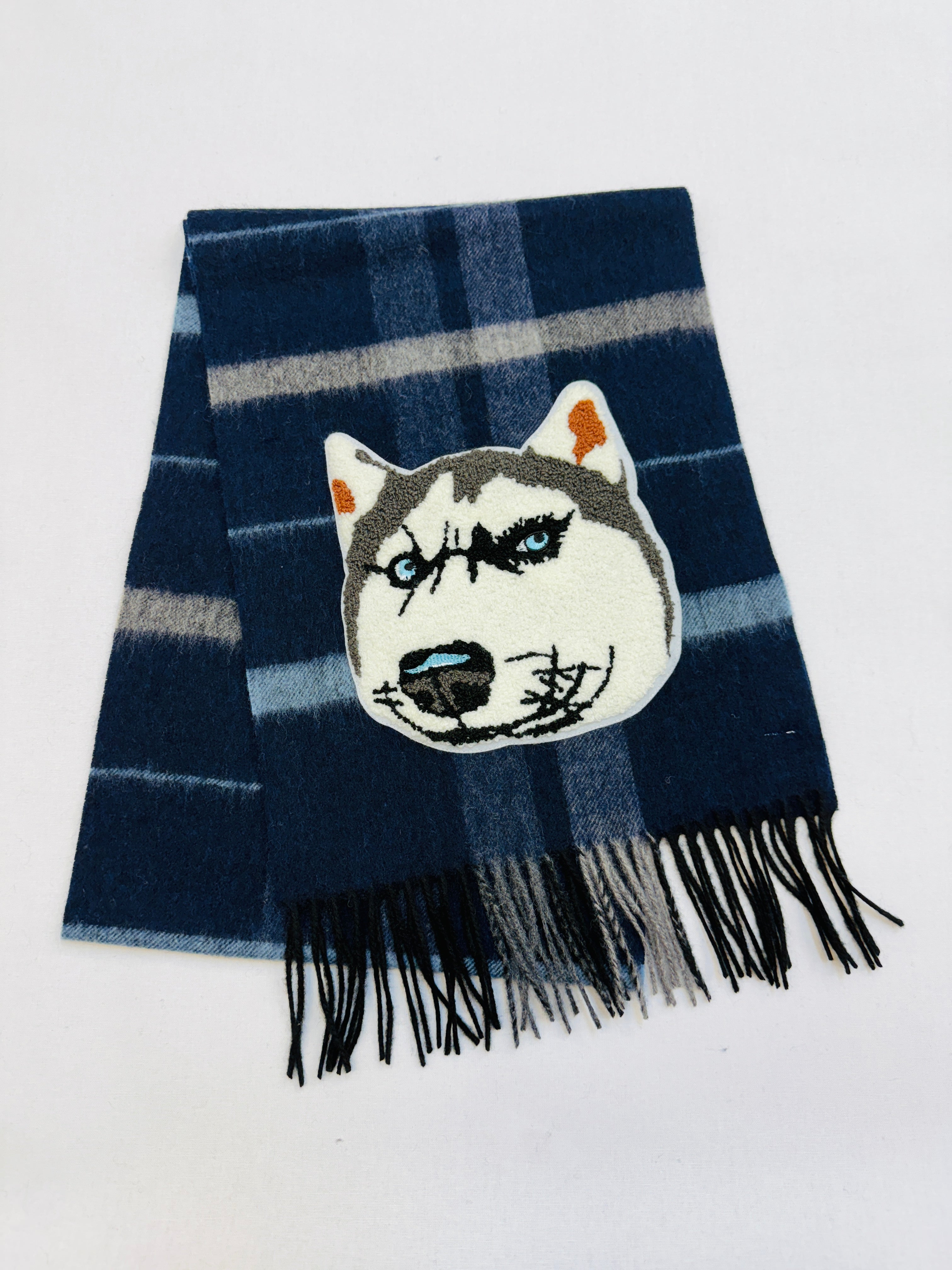 WORLD 26 Lambswool COUTURE Scarf Navy Check - Dry Clean Only