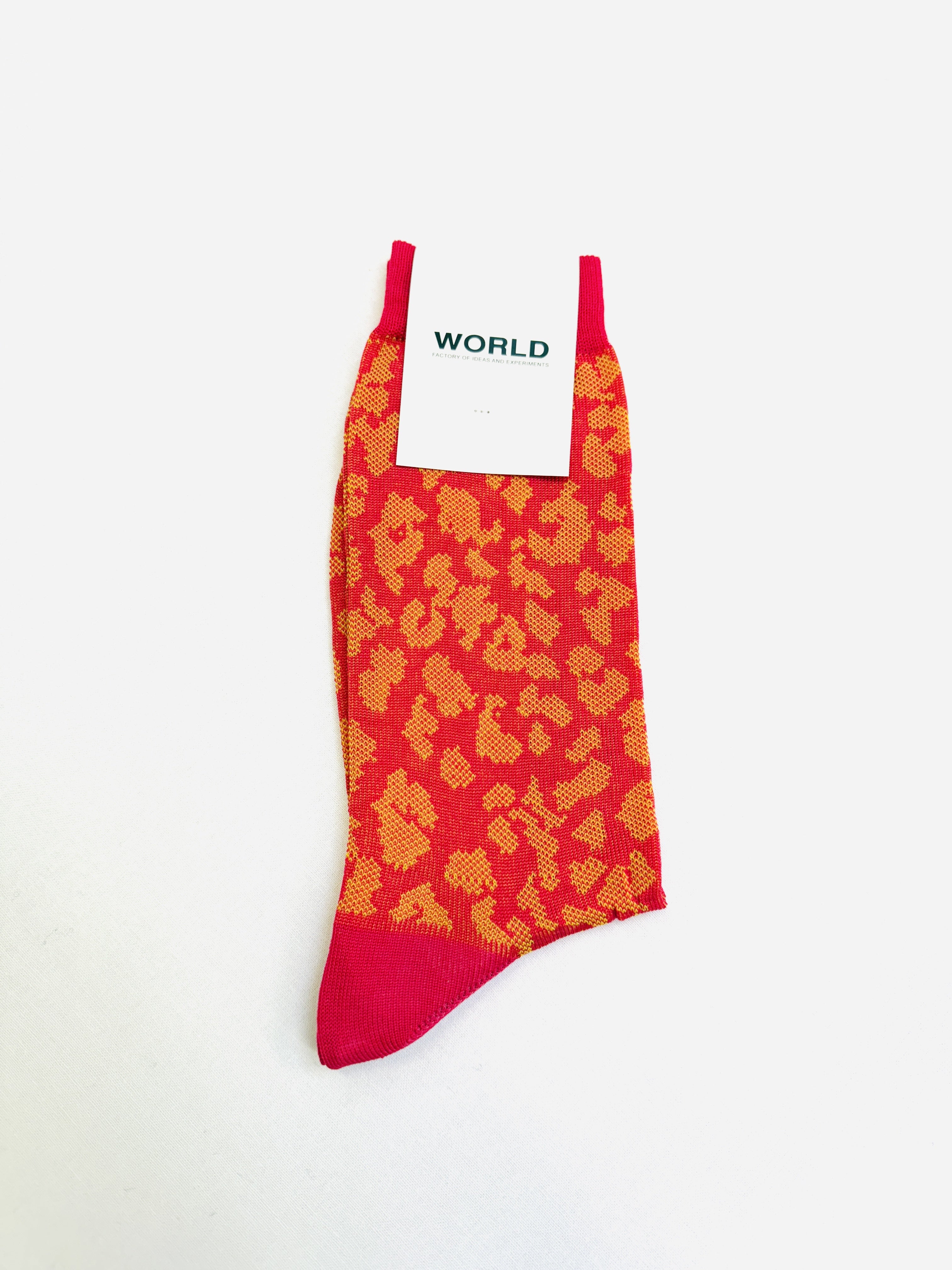 WORLD Italian Made Cotton Socks - Red Orange Animal