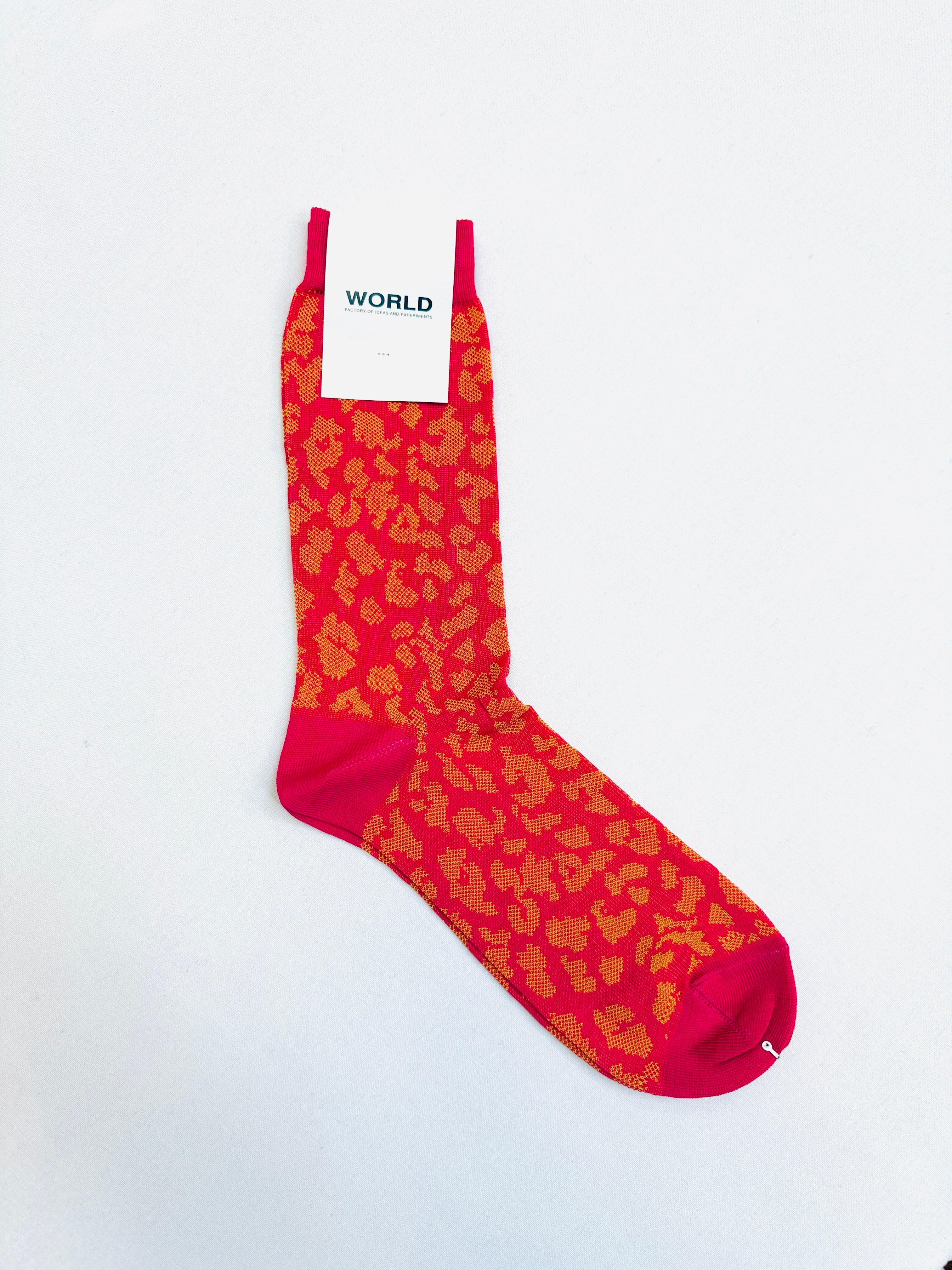 WORLD Italian Made Cotton Socks - Red Orange Animal