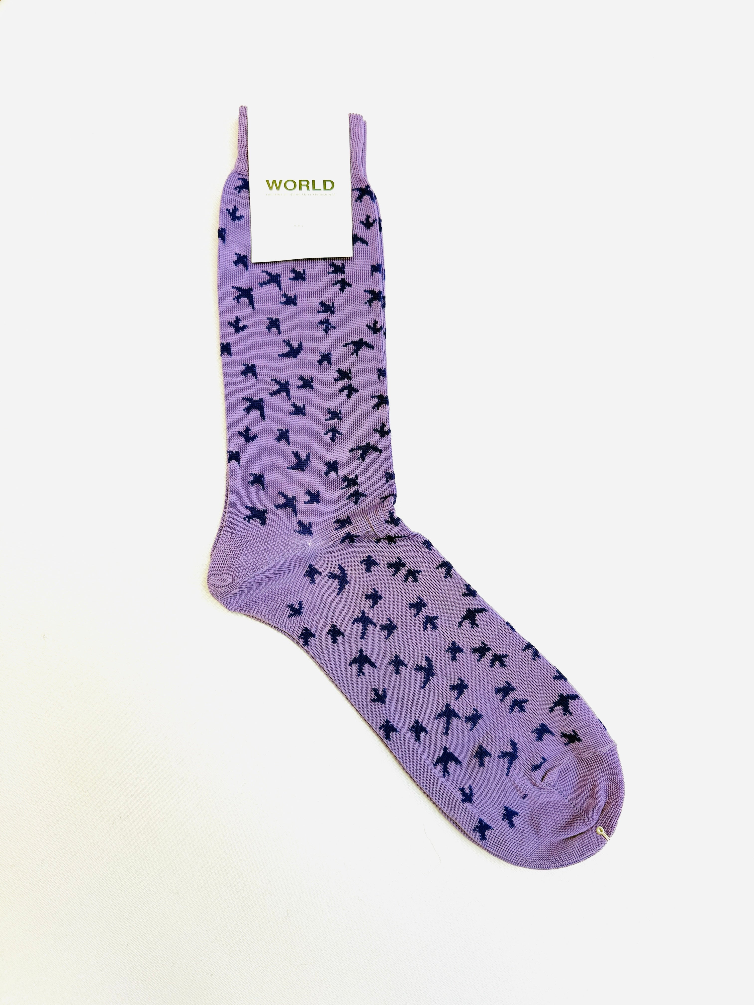 WORLD Italian Made Cotton Socks - Lilac Purple Birds