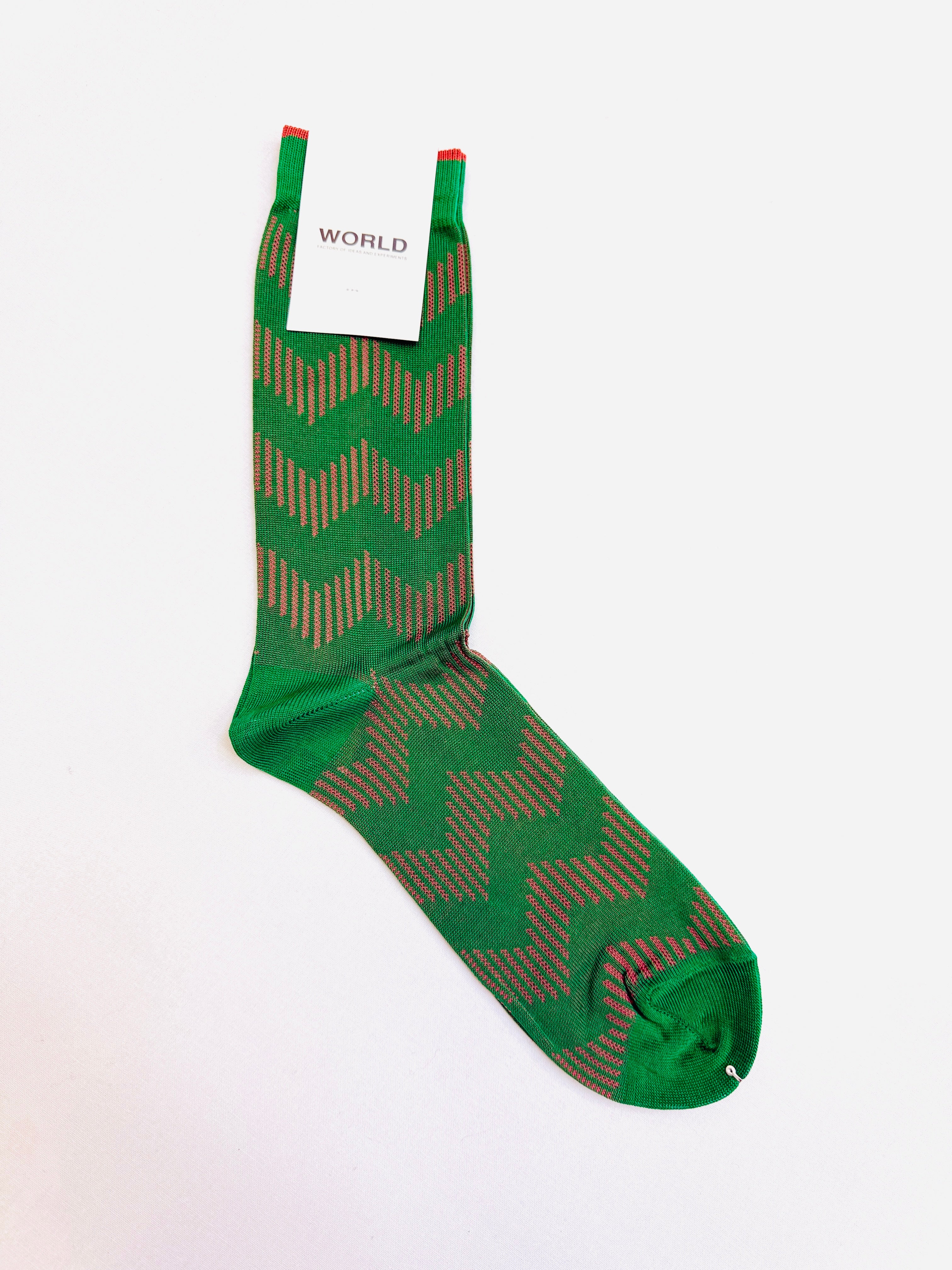 WORLD Italian Made Cotton Socks - Green Orange Zig Zag