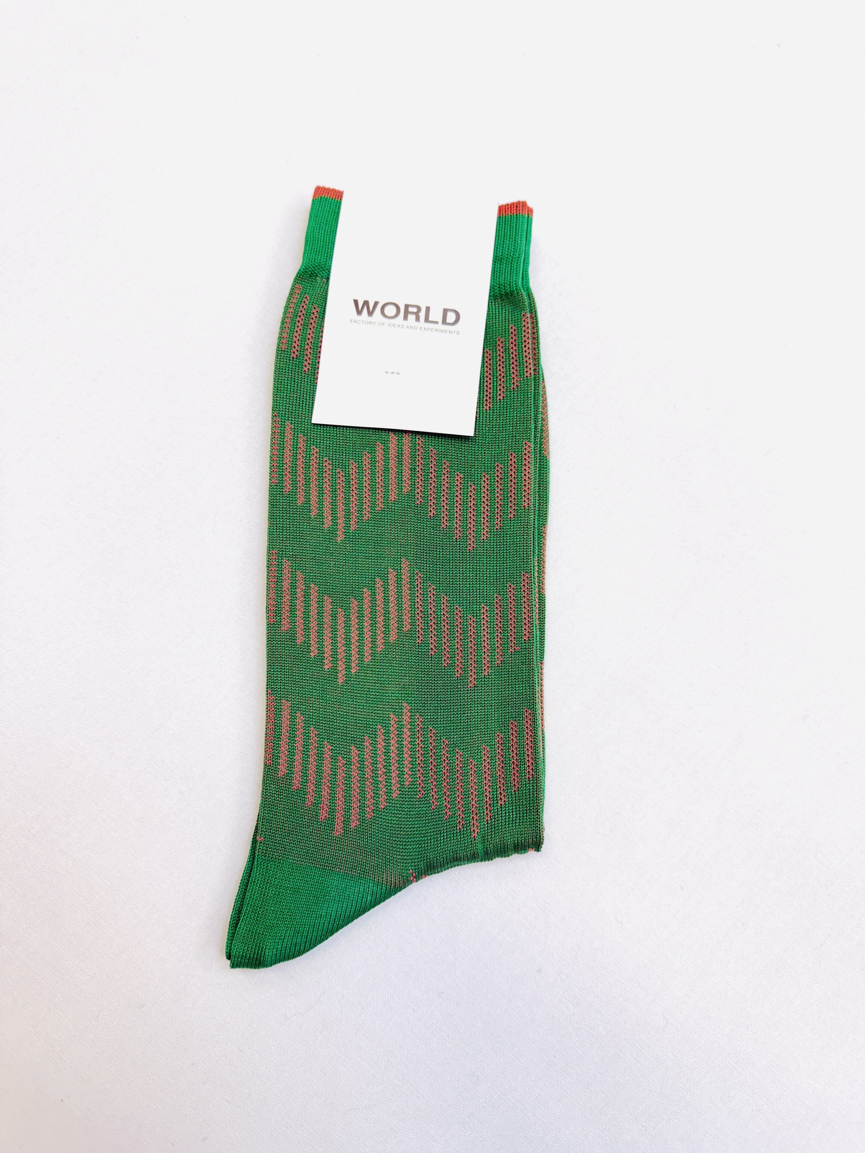 WORLD Italian Made Cotton Socks - Green Orange Zig Zag