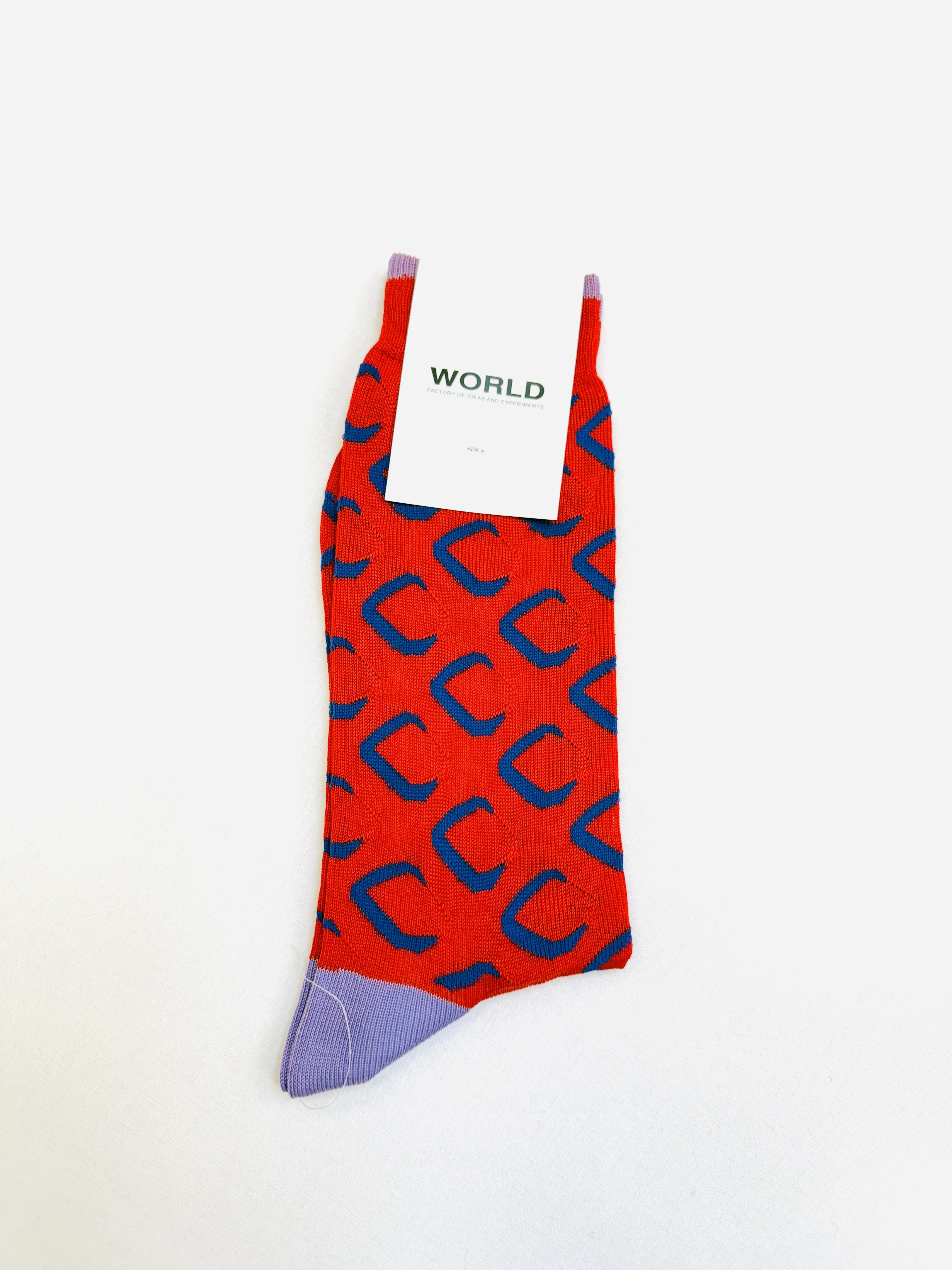 WORLD Italian Made Cotton Socks - Red Navy Lilac