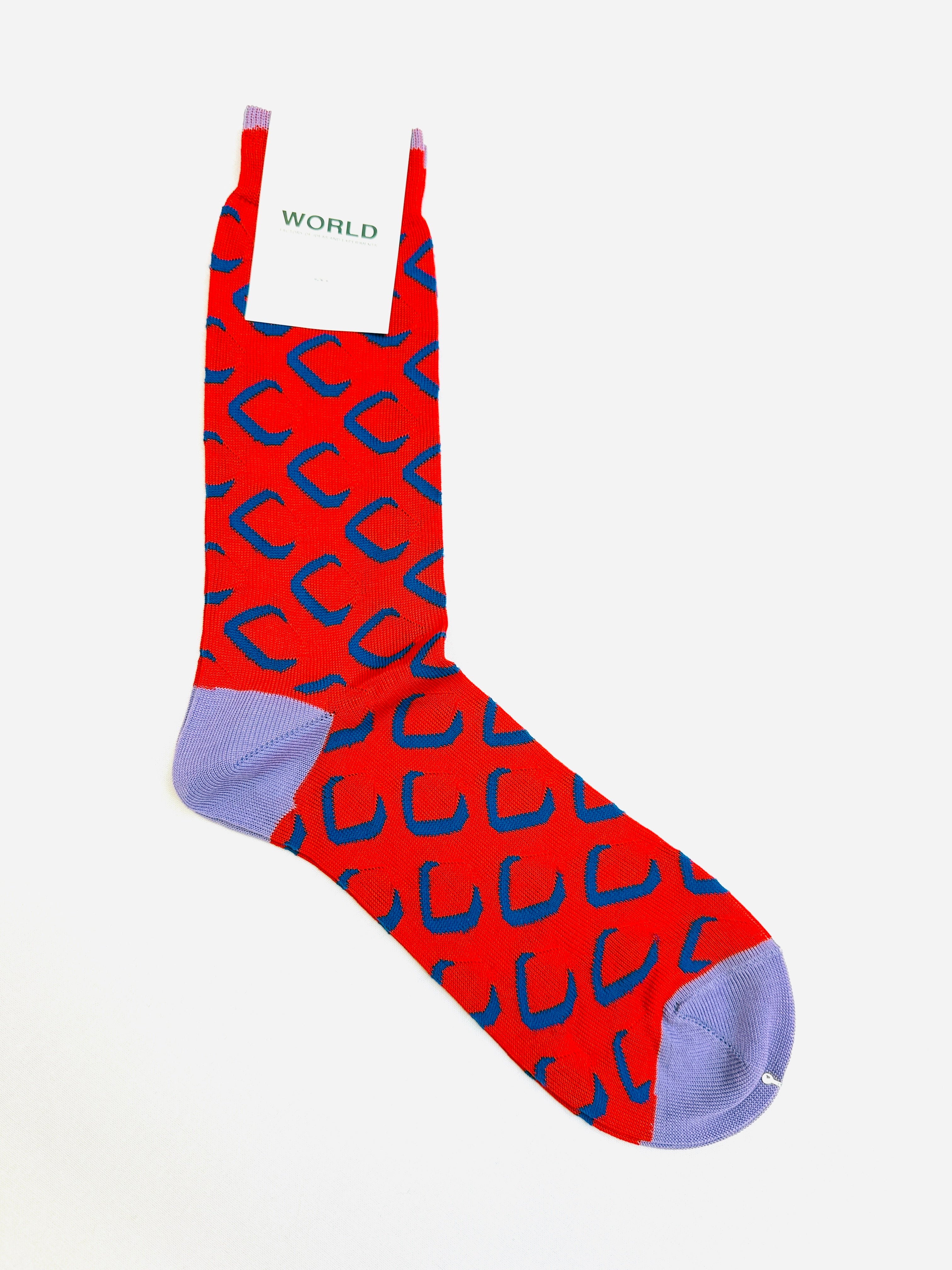 WORLD Italian Made Cotton Socks - Red Navy Lilac