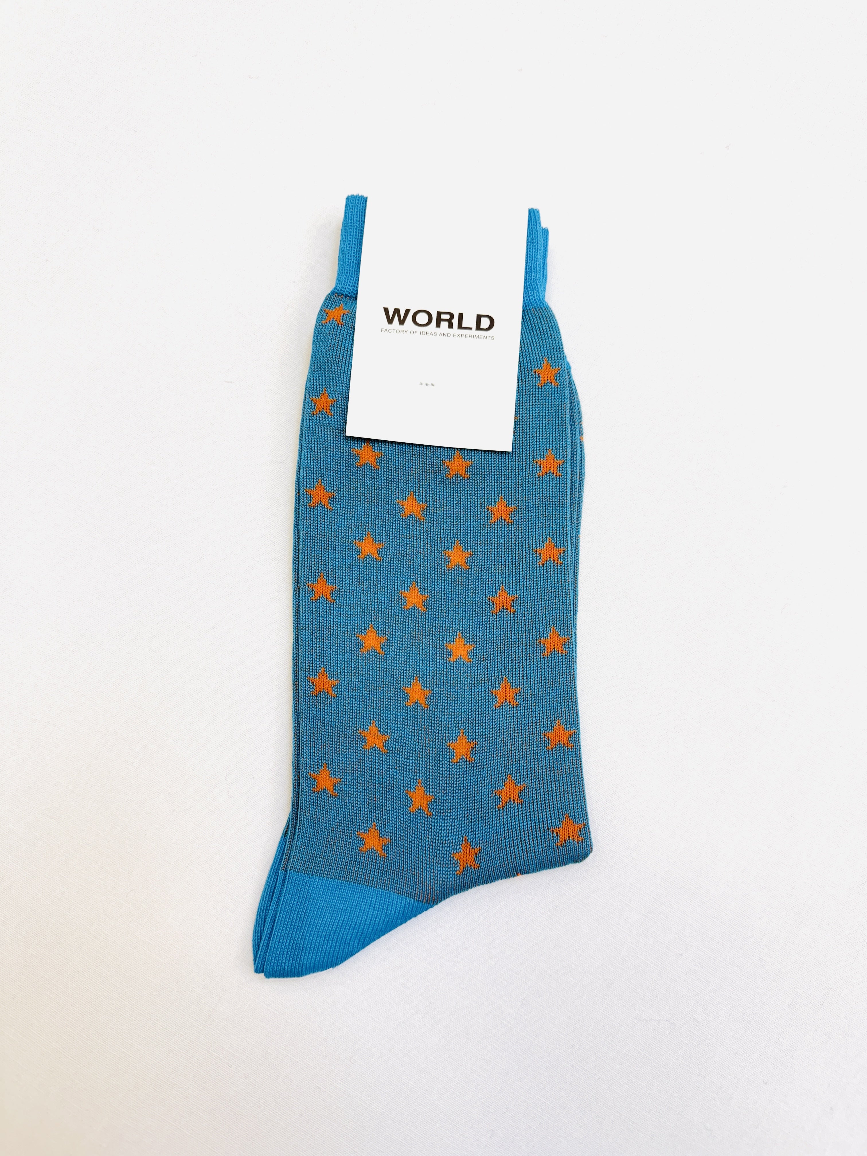WORLD Italian Made Cotton Socks - Blue Orange Stars
