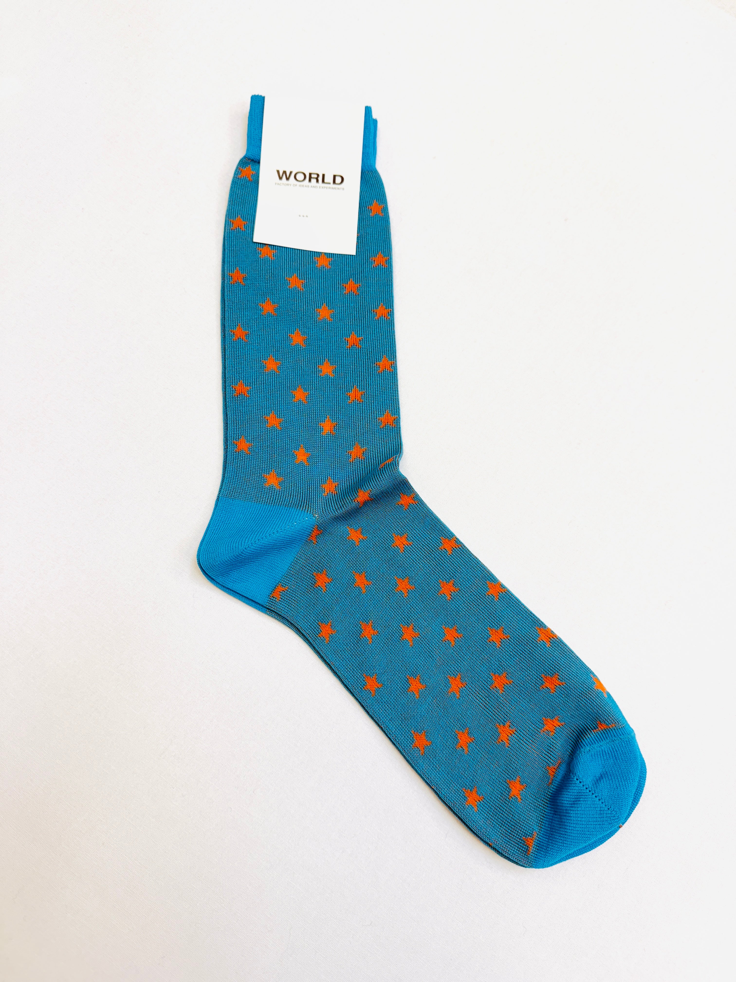 WORLD Italian Made Cotton Socks - Blue Orange Stars