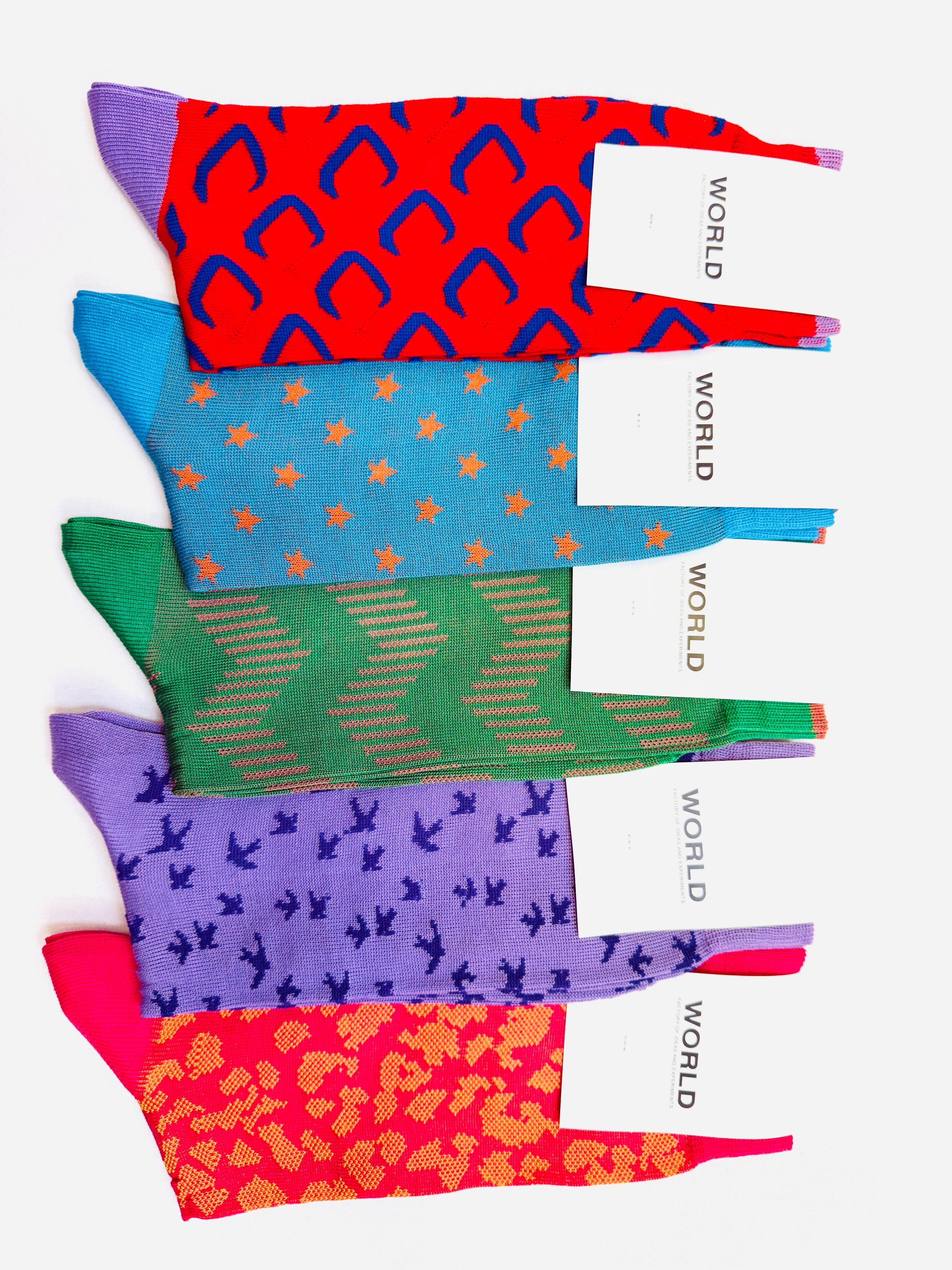 WORLD Italian Made Cotton Socks - Blue Orange Stars