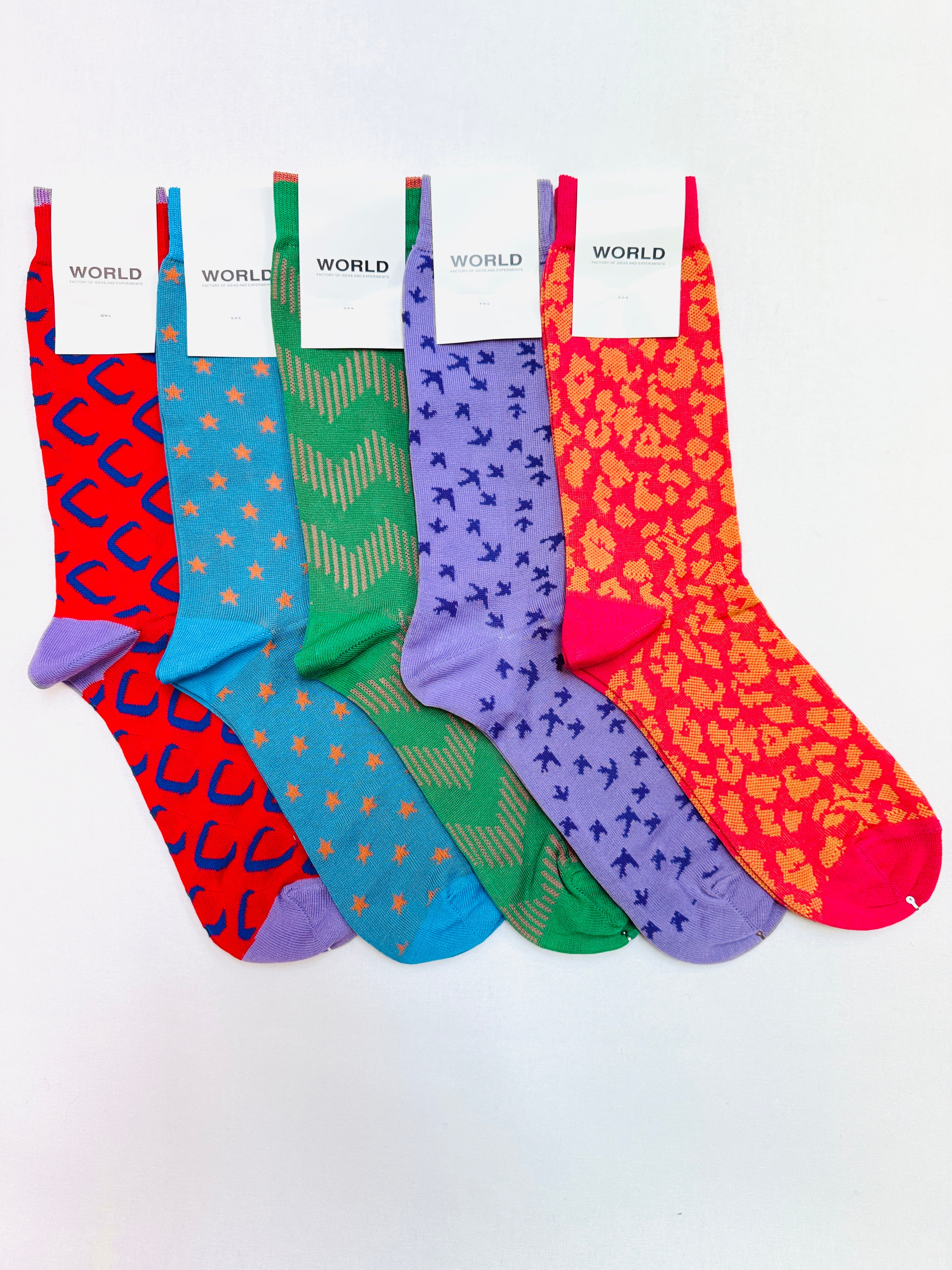 WORLD Italian Made Cotton Socks - Red Orange Animal
