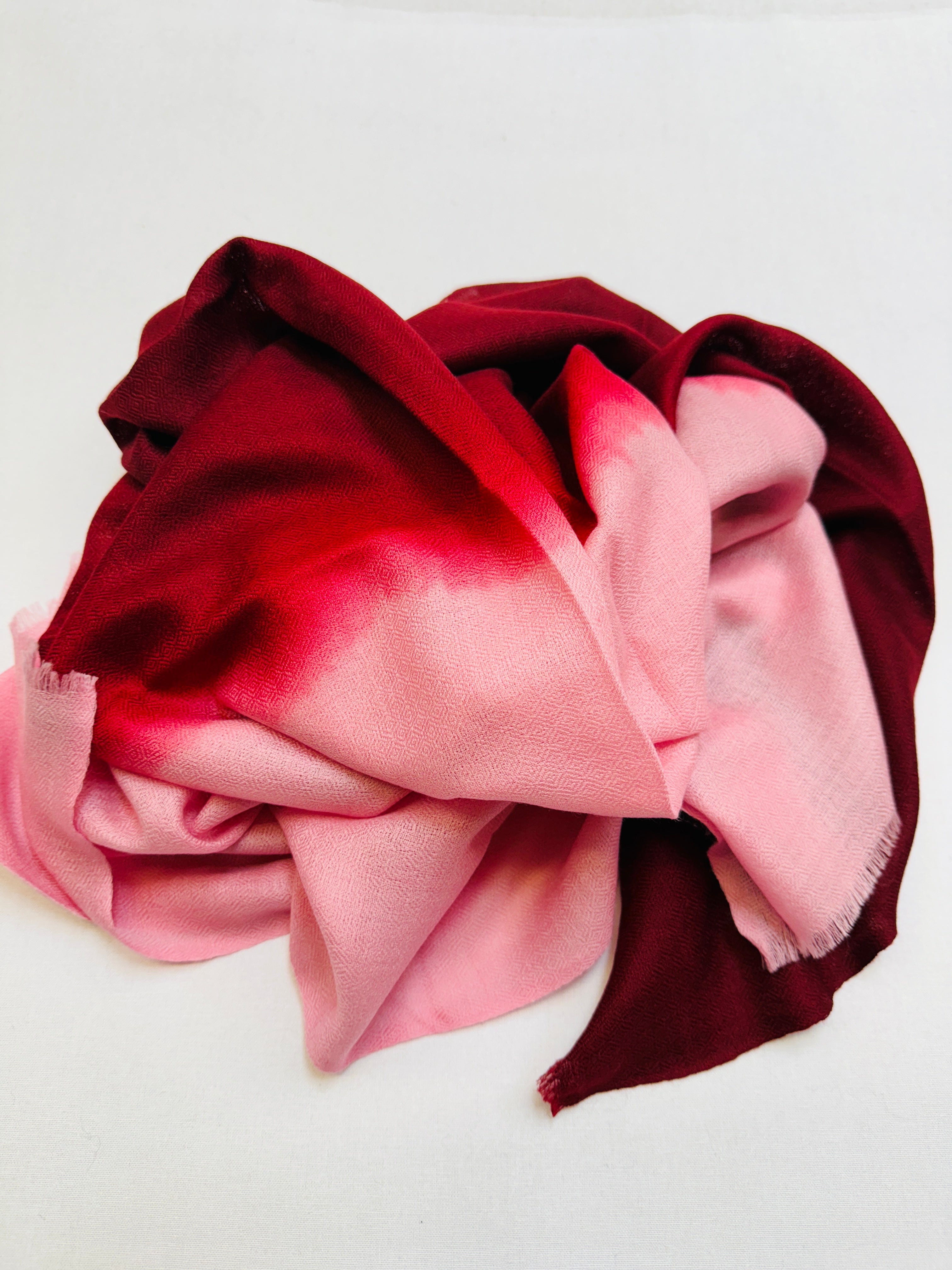 WORLD Fine Wool Silk Scarf / Wrap - Ombre - Pink Burgundy