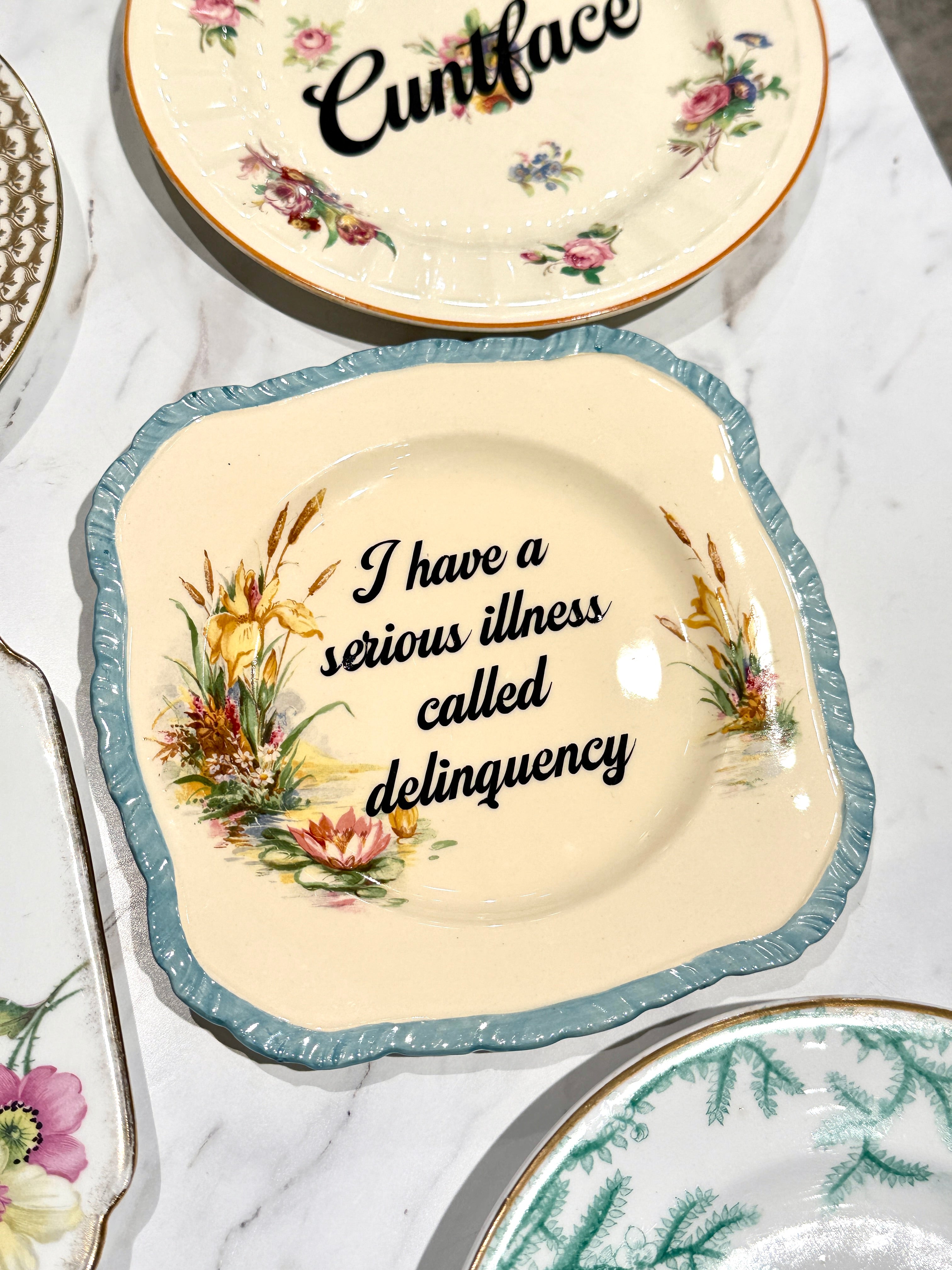 Vintage Ceramic Plate with Naughty Words & Phrases