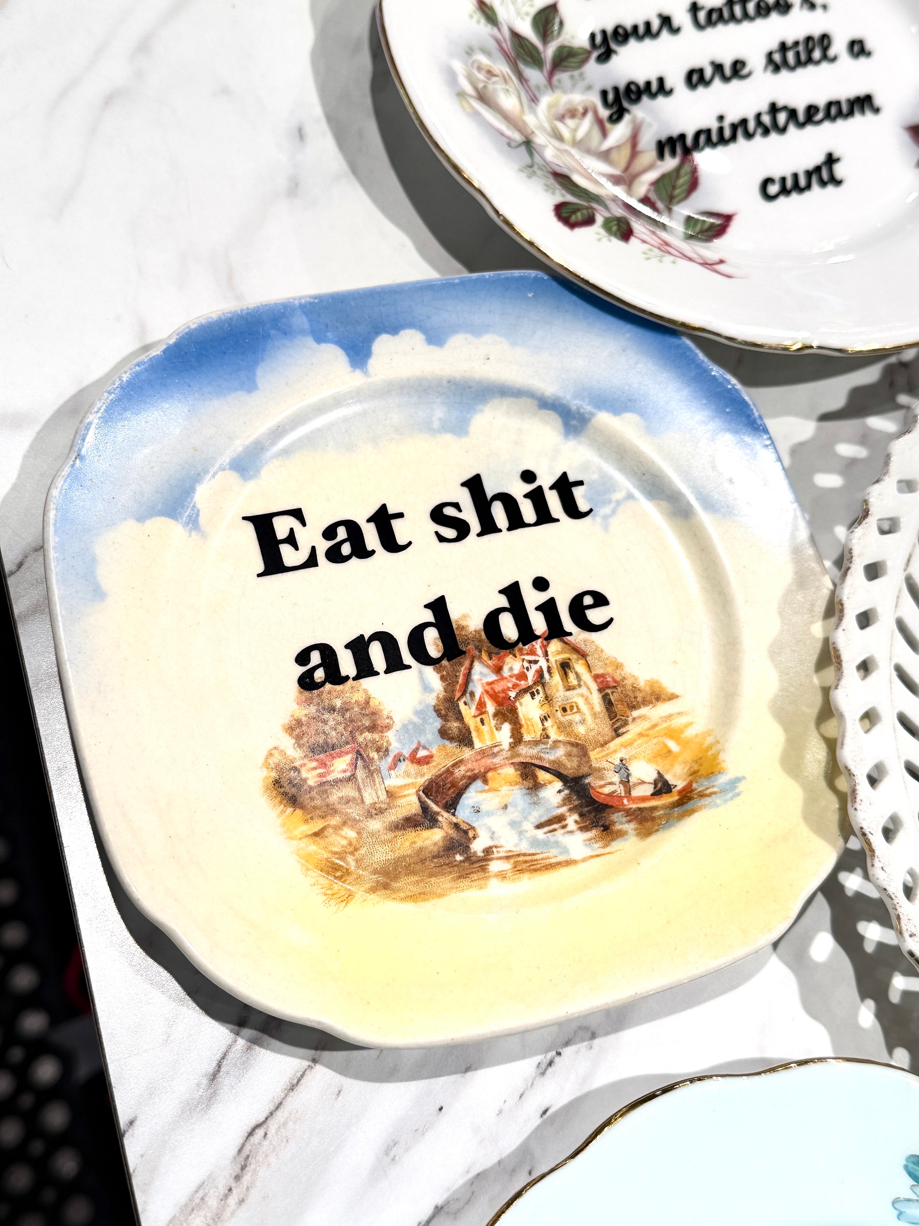 Vintage Ceramic Plate with Naughty Words & Phrases