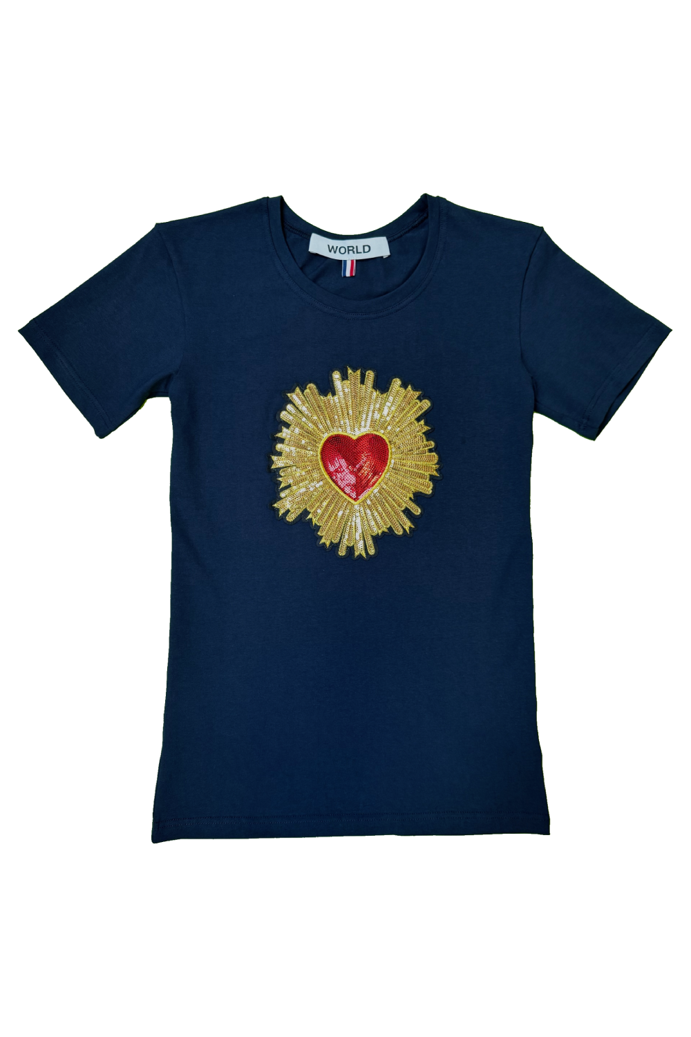 WORLD 5065 Flow T-Shirt Navy w/ Sequin Heart Burst (UNISEX)