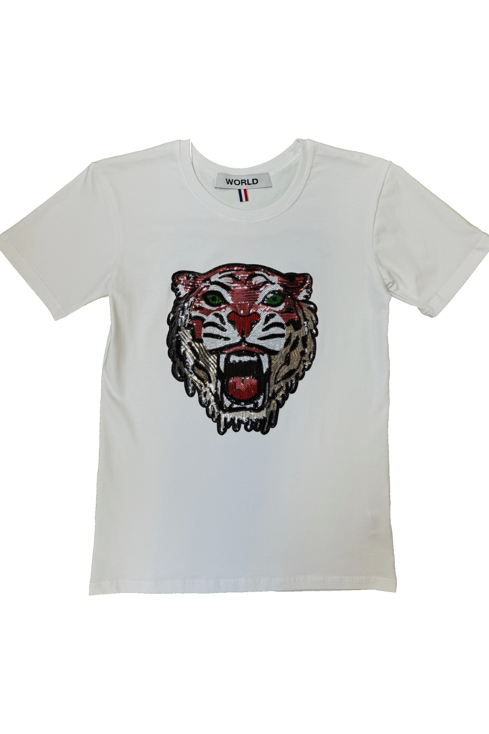 WORLD 5065 Flow T-Shirt White w/ Sequin Tiger (UNISEX)