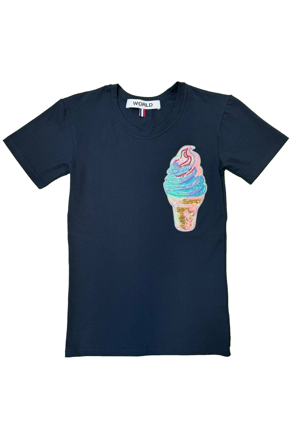 WORLD 5065 Flow T-Shirt Navy w/ Sequin Ice Cream (UNISEX)