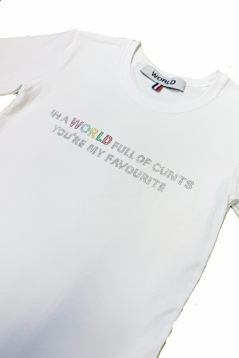 WORLD 5065 Flow T-Shirt White w/ Diamanté In A WORLD  (UNISEX)