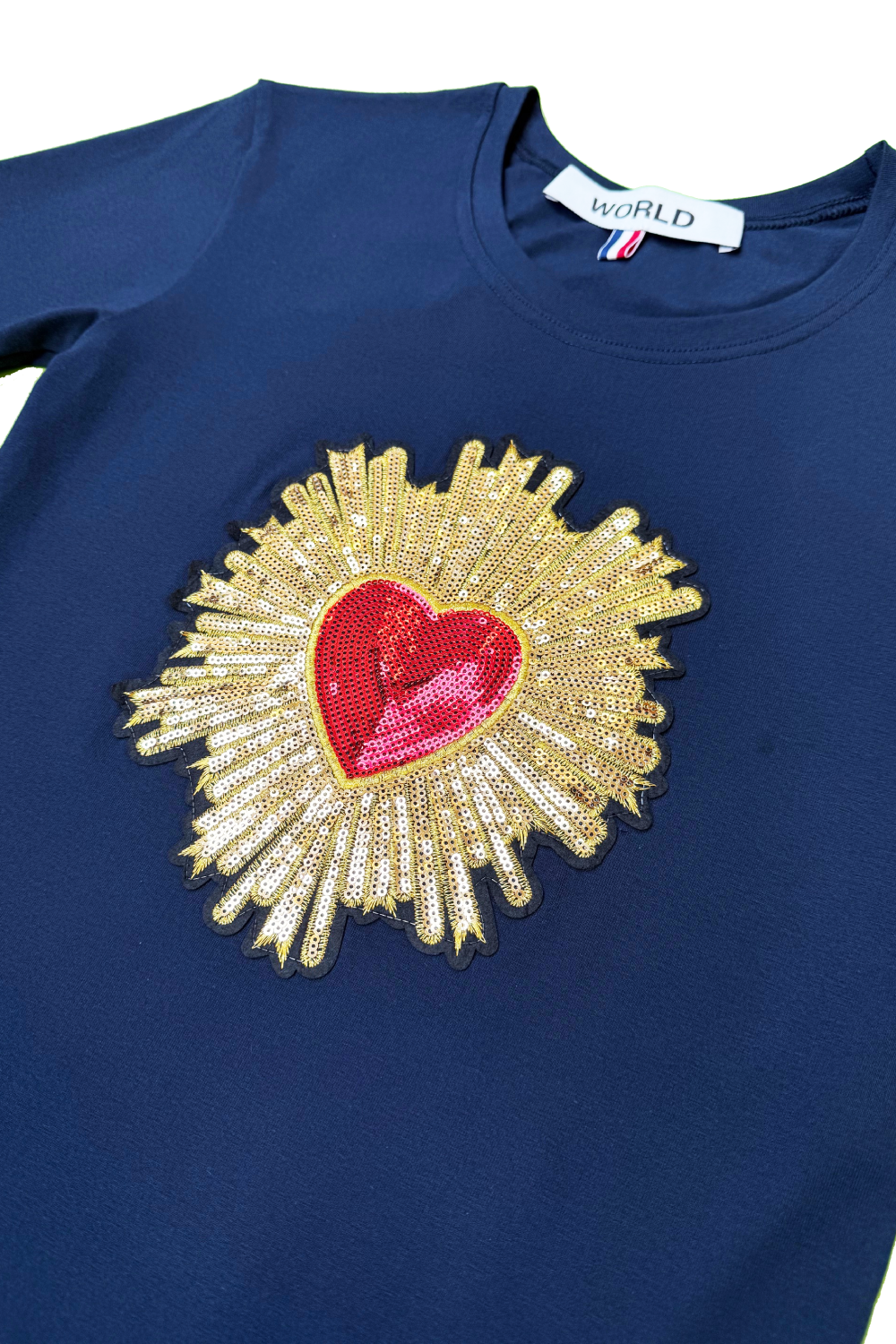 WORLD 5065 Flow T-Shirt Navy w/ Sequin Heart Burst (UNISEX)