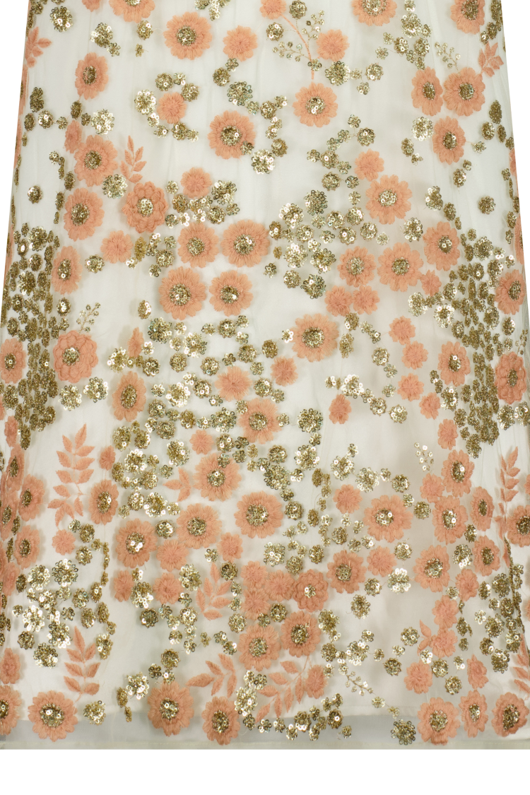 WORLD 5567 Romance Dress Cream Peach Sequin Embroidery
