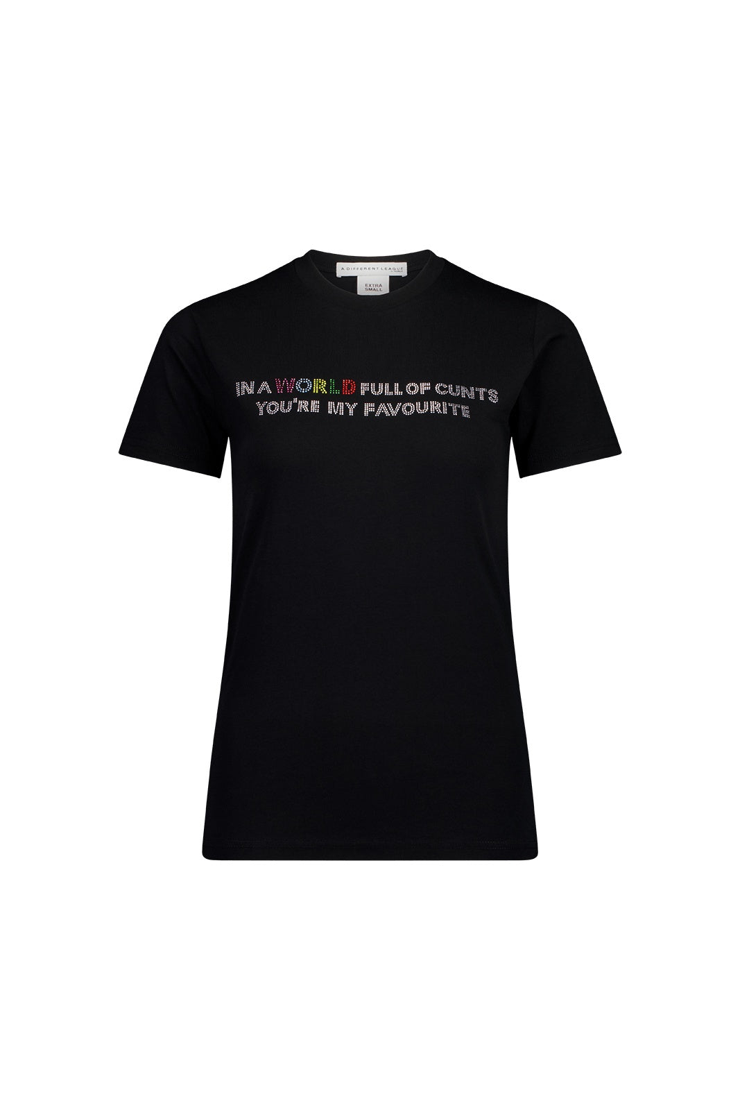 The Different League Diamanté In a WORLD T-Shirt Black
