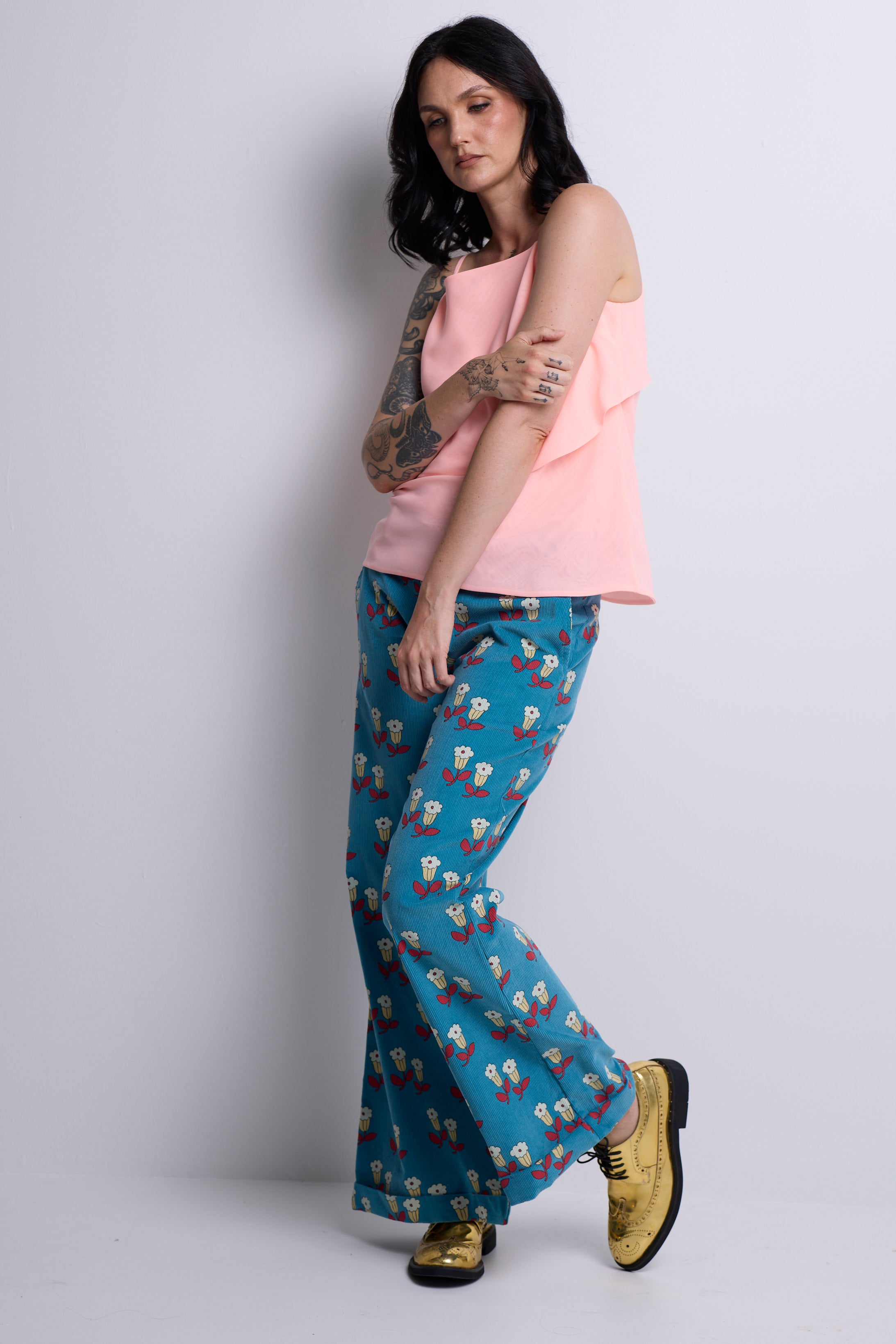 WORLD 5056 Folklore Trouser Blue Floral Pin Cord