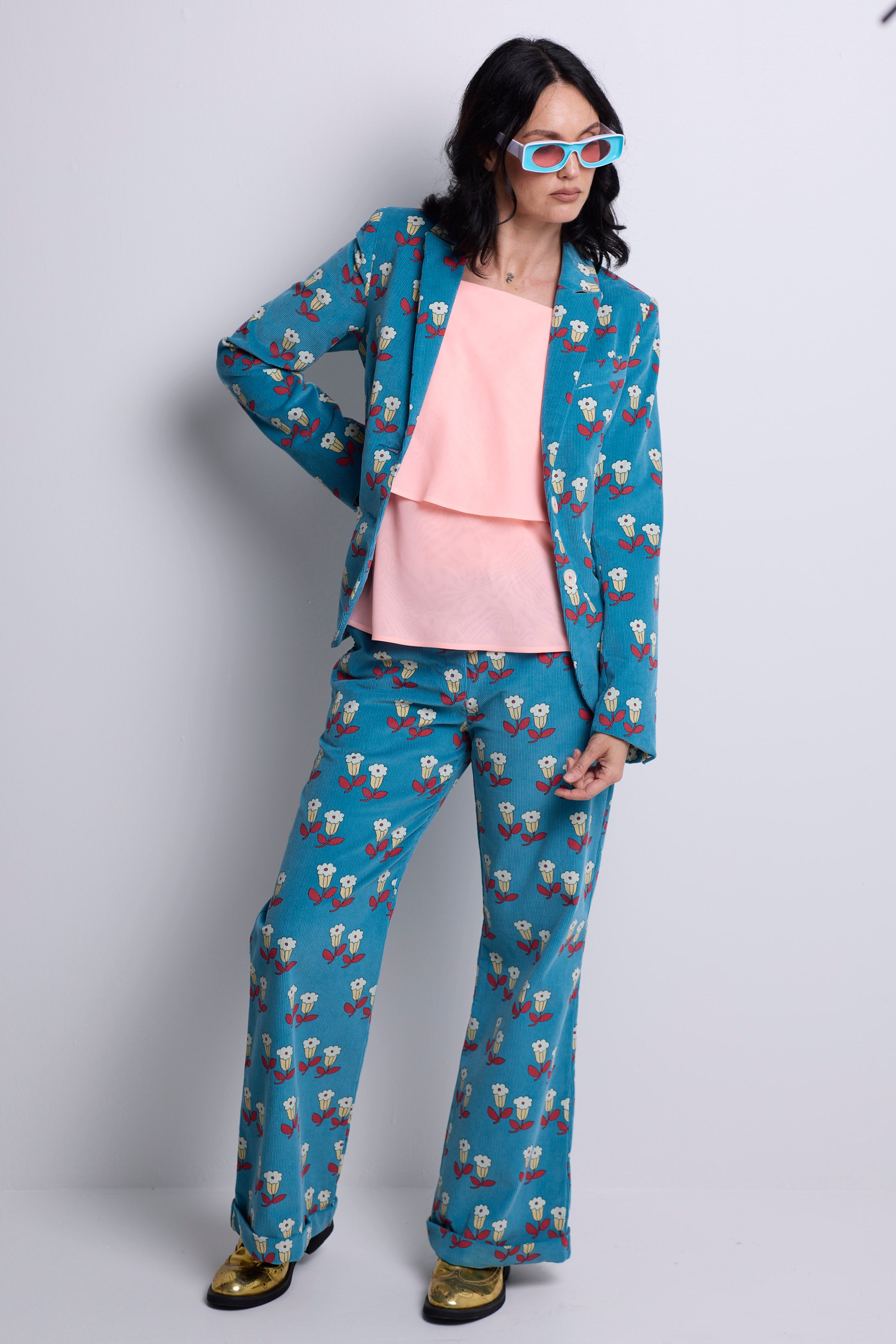 WORLD 5590 Folklore Blazer Blue Floral Pin Cord