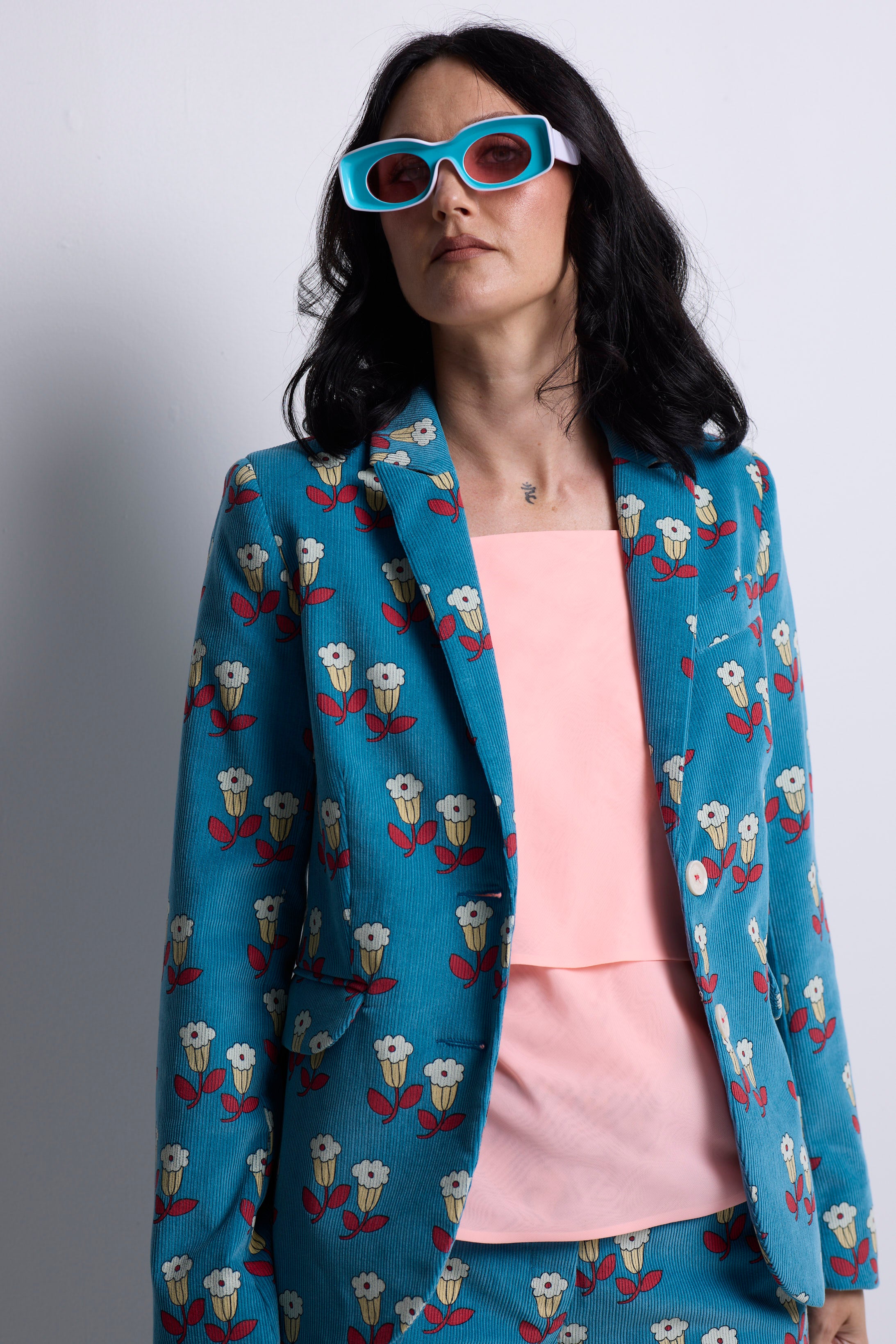 WORLD 5590 Folklore Blazer Blue Floral Pin Cord