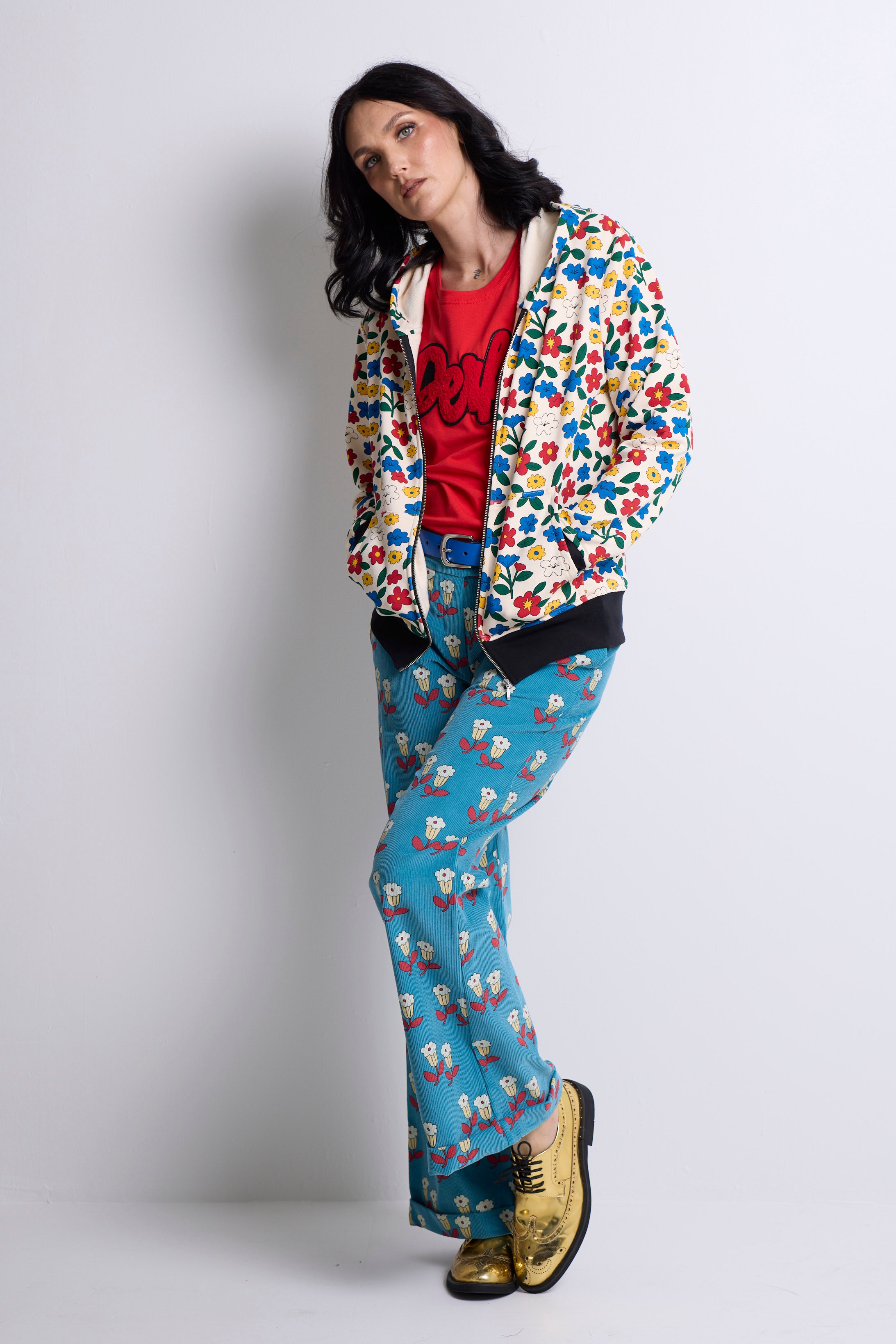 WORLD 5056 Folklore Trouser Blue Floral Pin Cord