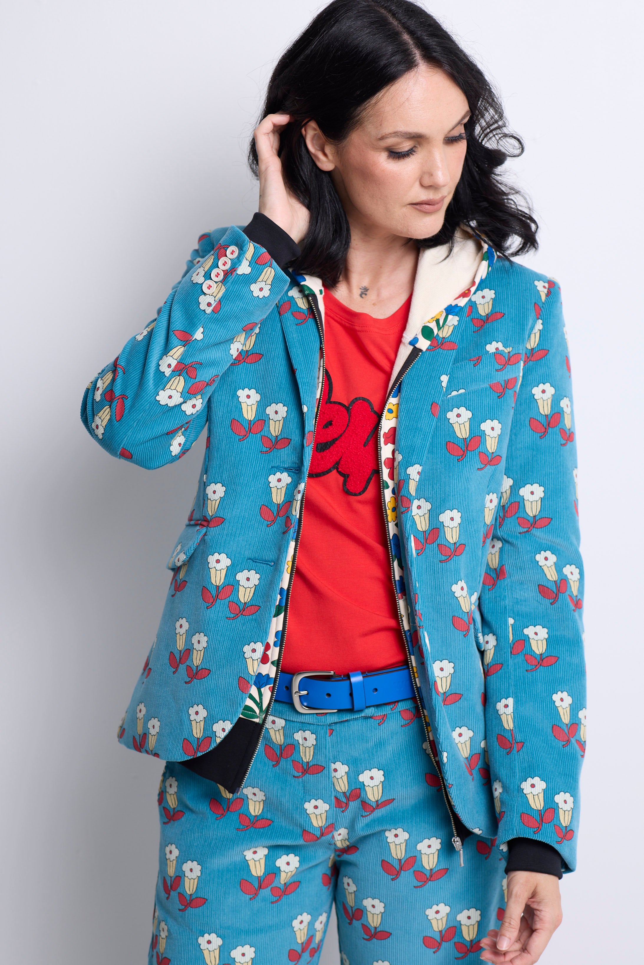 WORLD 5590 Folklore Blazer Blue Floral Pin Cord