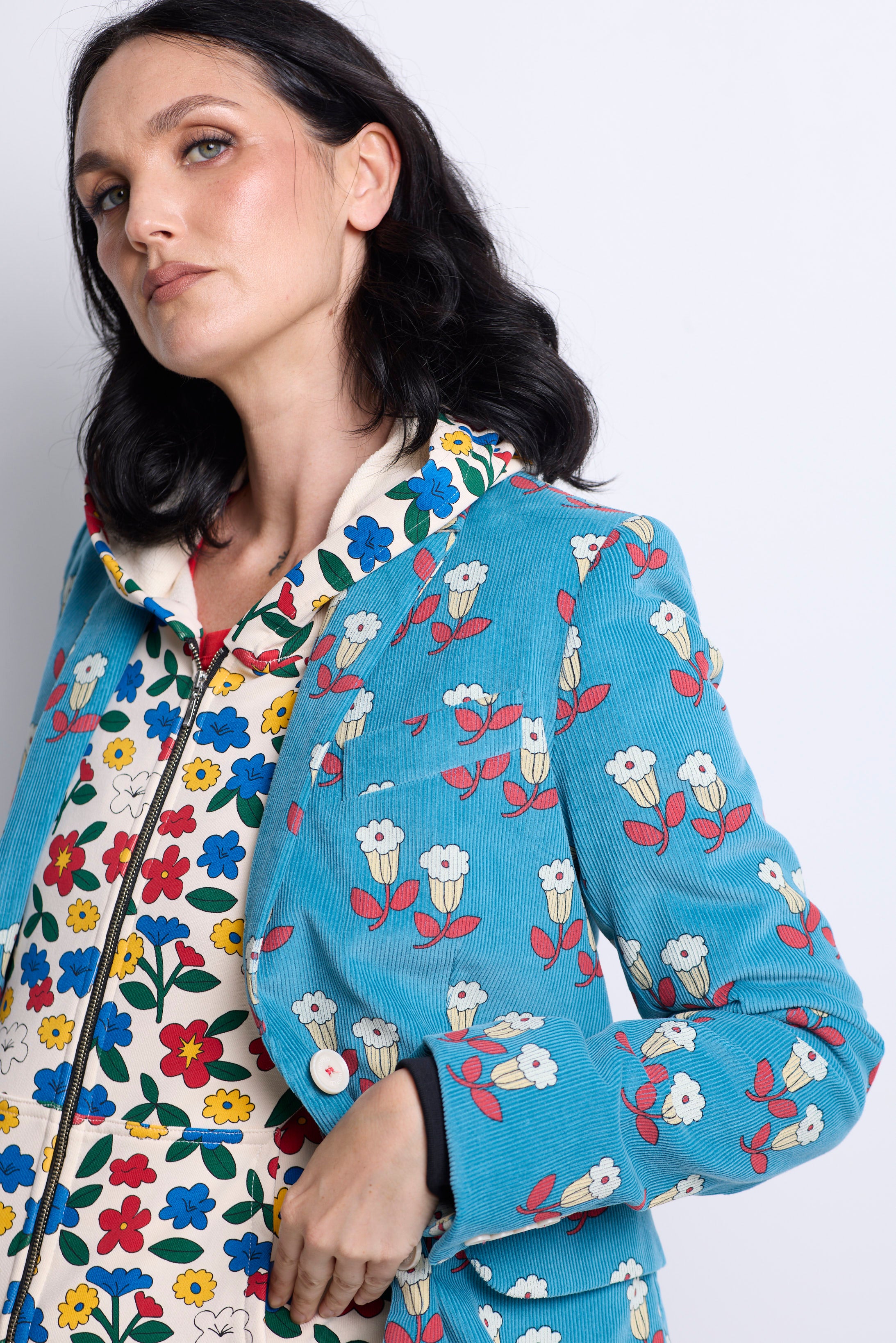 WORLD 5590 Folklore Blazer Blue Floral Pin Cord