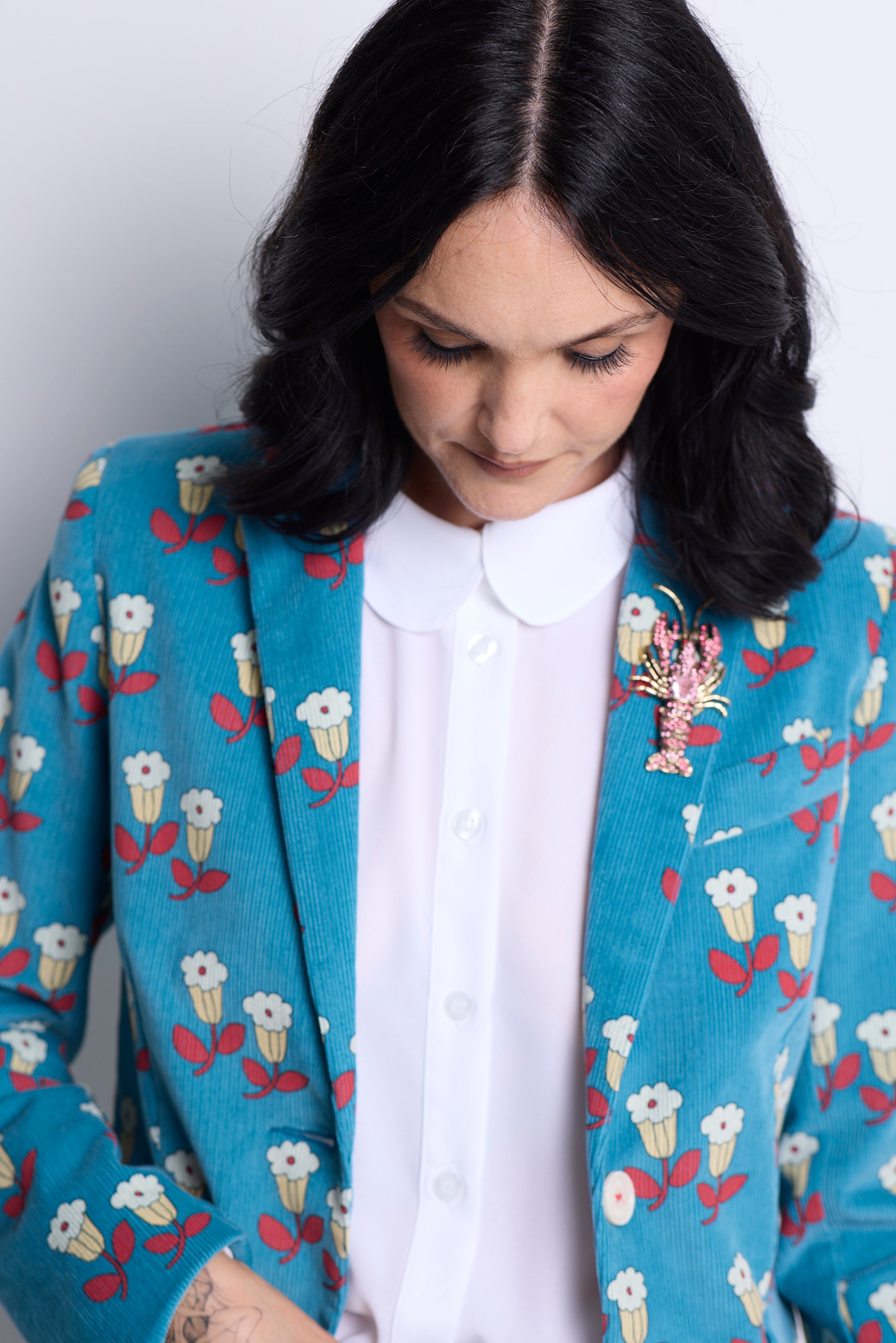 WORLD 5590 Folklore Blazer Blue Floral Pin Cord