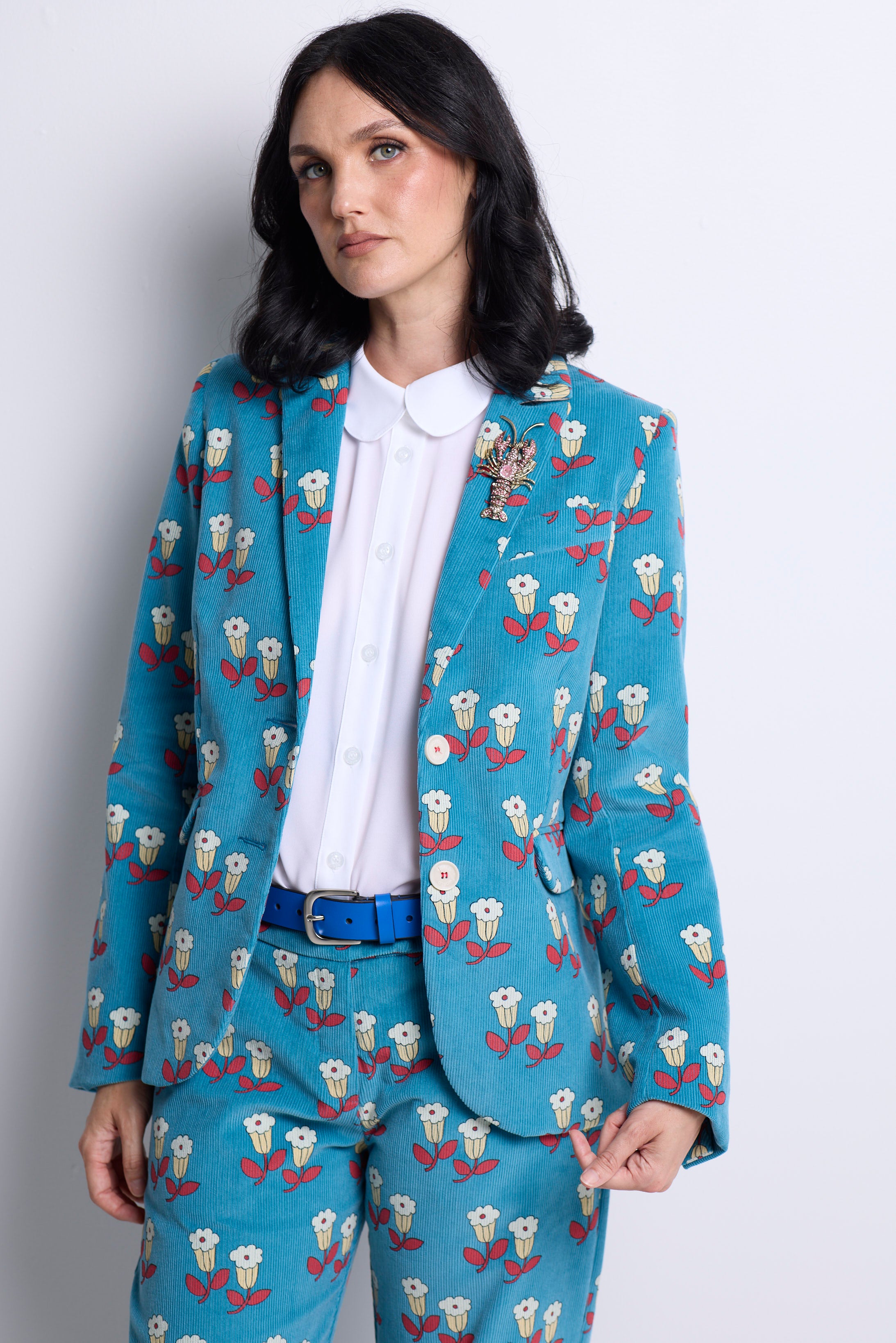 WORLD 5590 Folklore Blazer Blue Floral Pin Cord