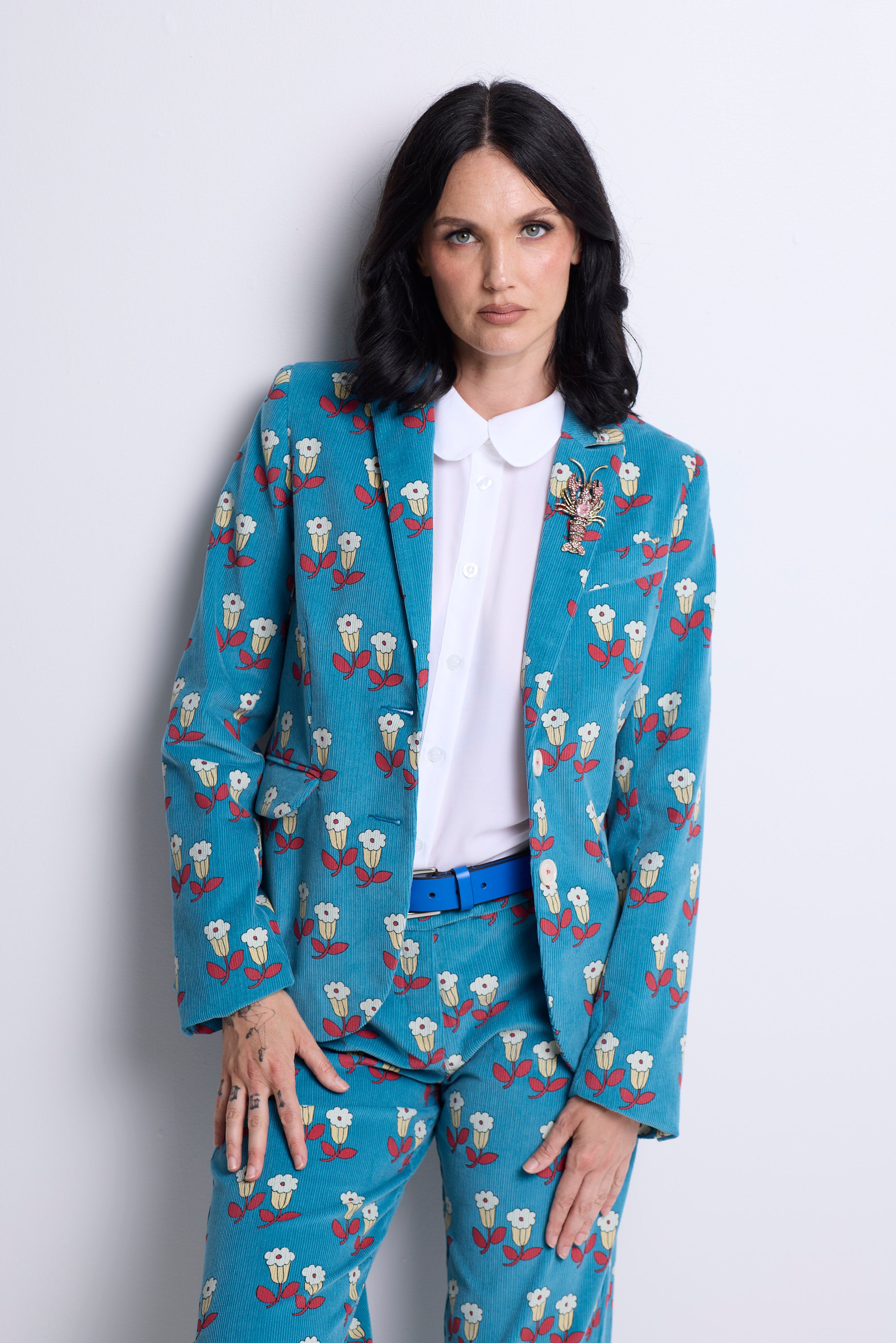 WORLD 5590 Folklore Blazer Blue Floral Pin Cord