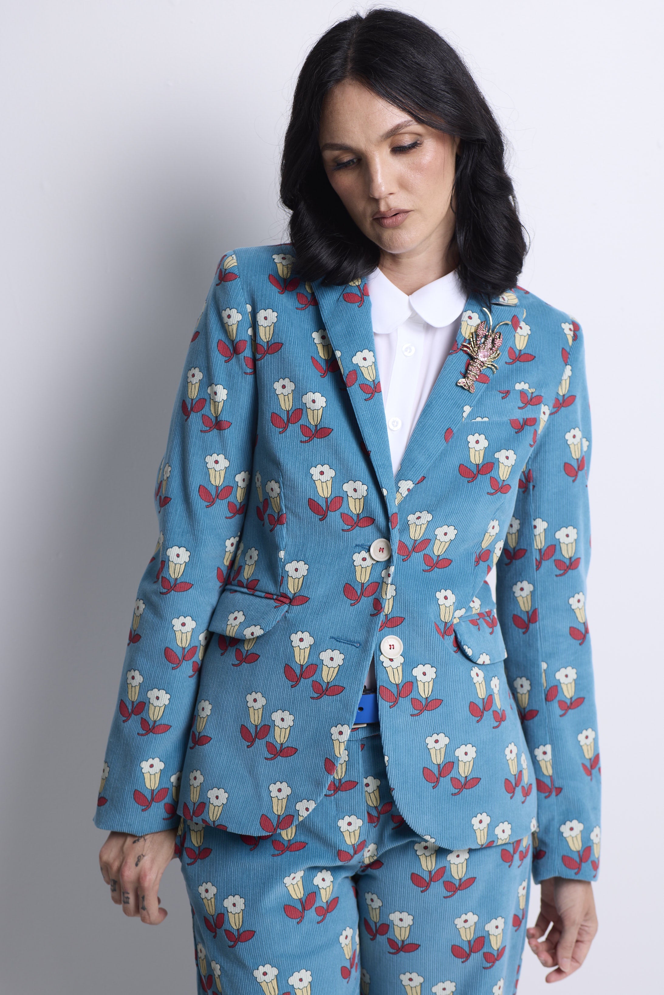 WORLD 5590 Folklore Blazer Blue Floral Pin Cord