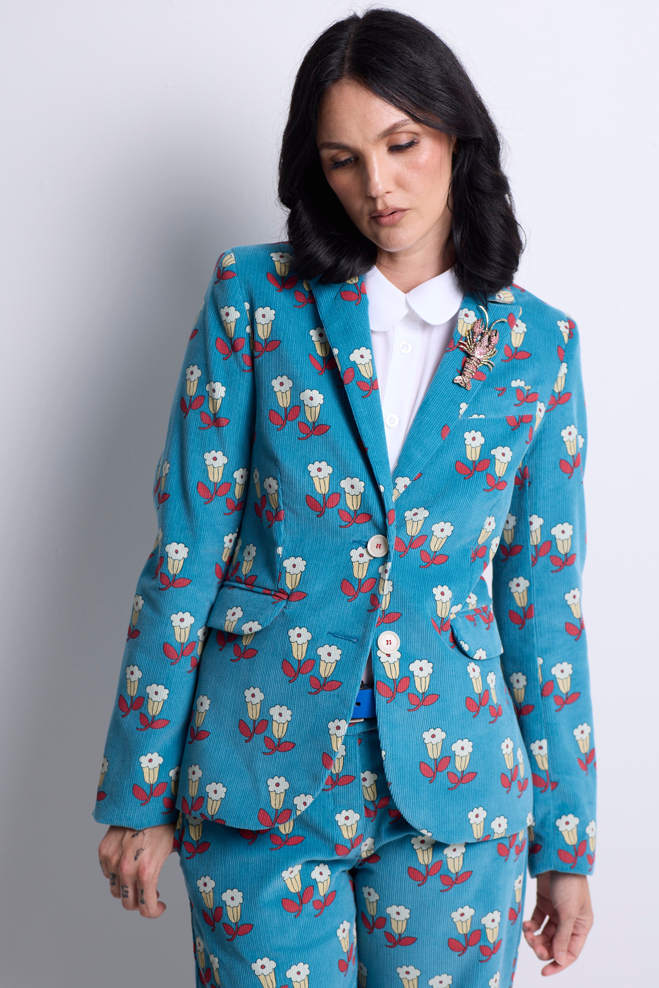 WORLD 5590 Folklore Blazer Blue Floral Pin Cord